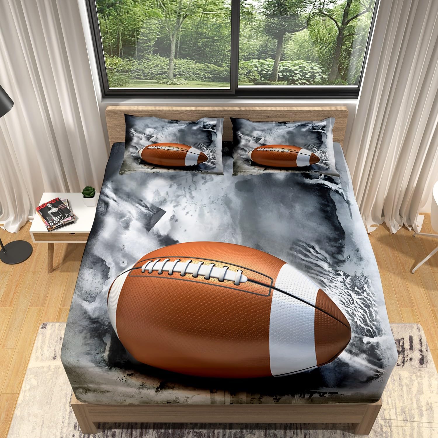 Drap housse 160x200 cm rugby en microfibres avec 2 taies d'oreiller lit double