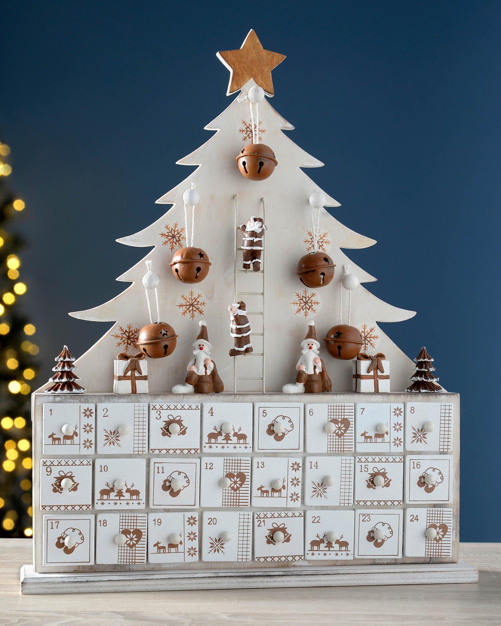 WeRChristmas – Árbol de Madera Calendario de adviento de Navidad, Natural, Beige, 40 cm
