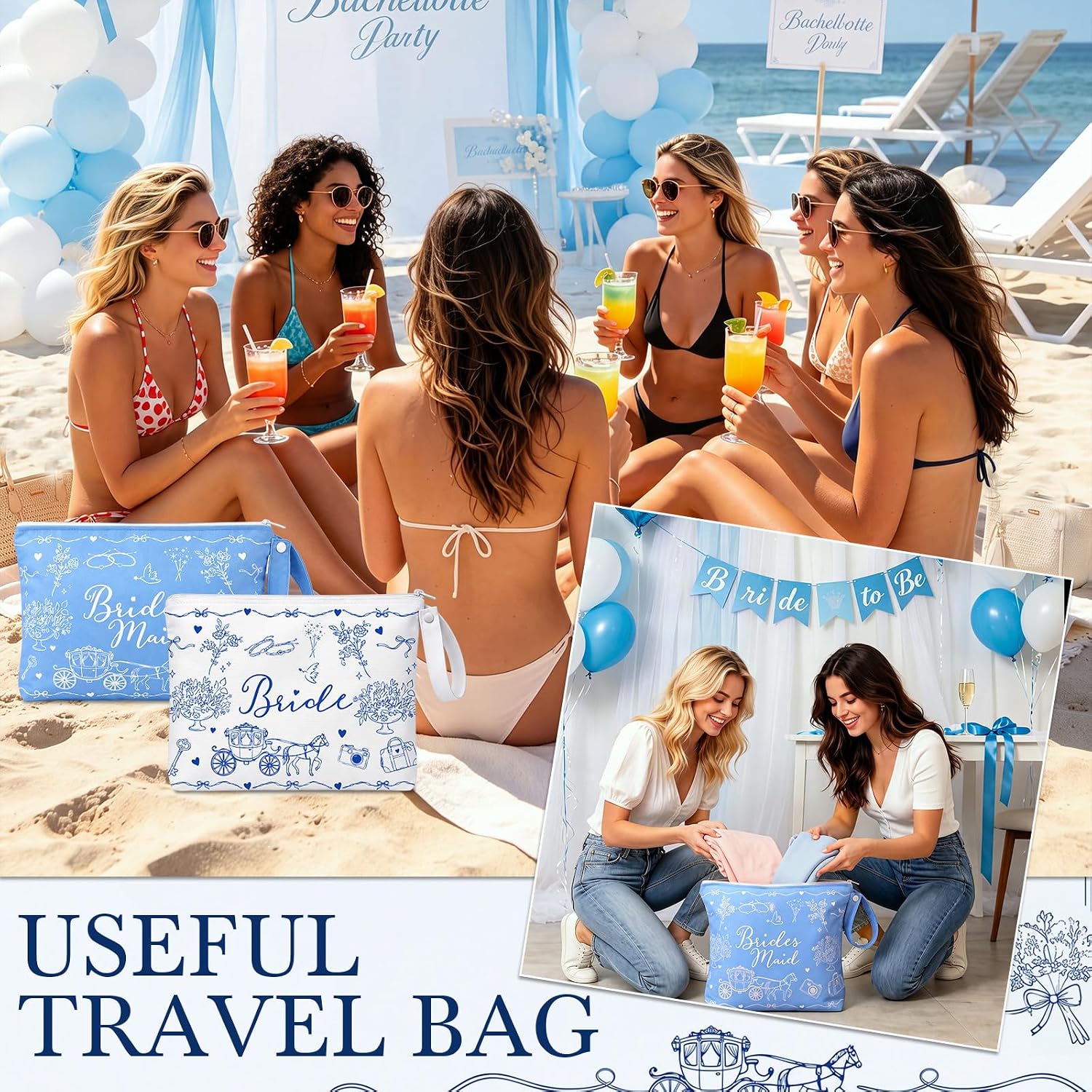 Kacctyen 8 Pcs Bridesmaid Proposal Gifts Wedding Wet Dry Cosmetic Bag Bulk