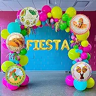 Cinco de Mayo Fiesta Balloon Garland Arch Kit, 160Pcs Rainbow Rose Red Pink Blue Yellow Green Blue Balloons for Mexican Fiesta Party Decorations