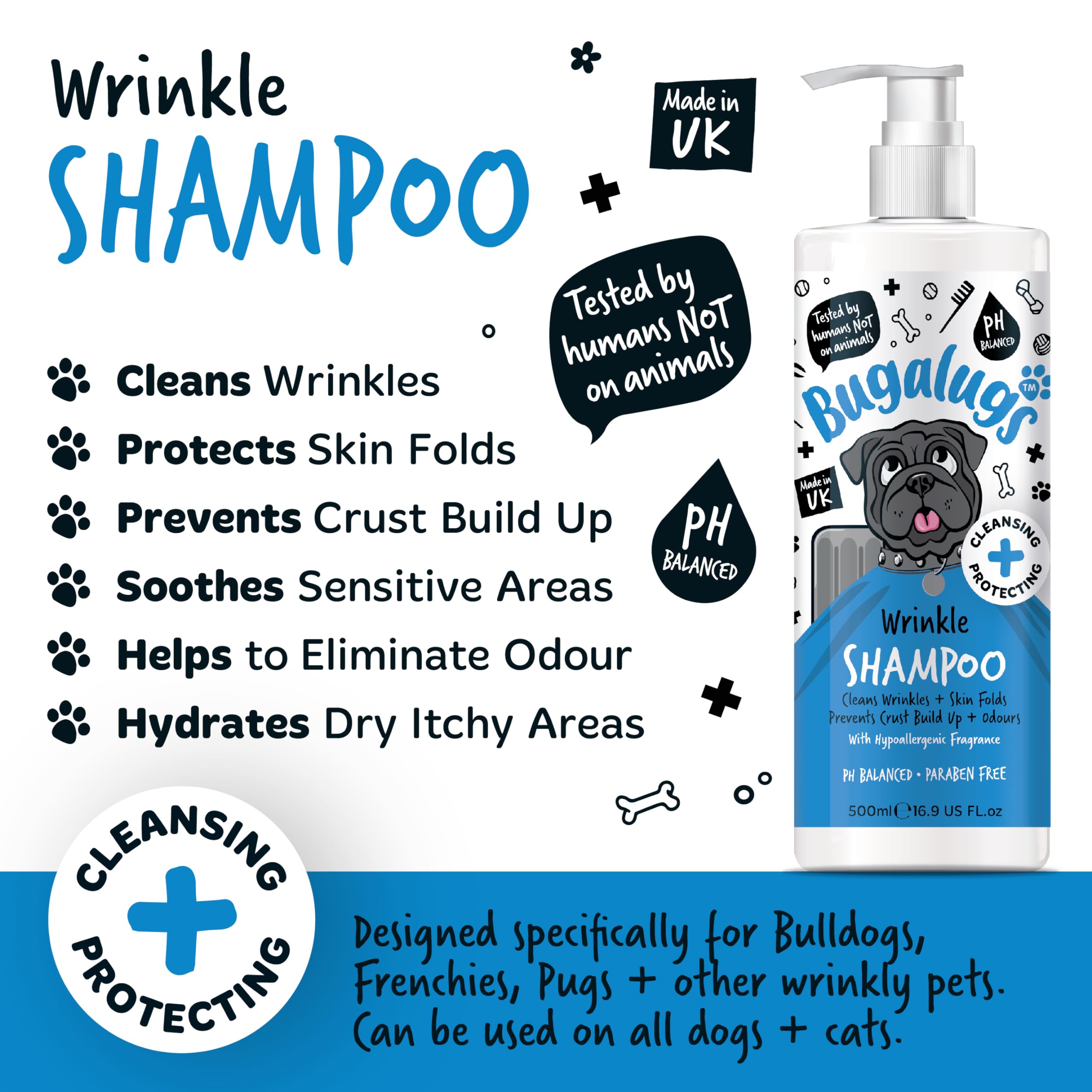 BUGALUGS, Shampoo for Creases and Wrinkles in Dogs, 500 ml, Gentle and Antibacterial Cleansing, Sensitive Skin - Image 3