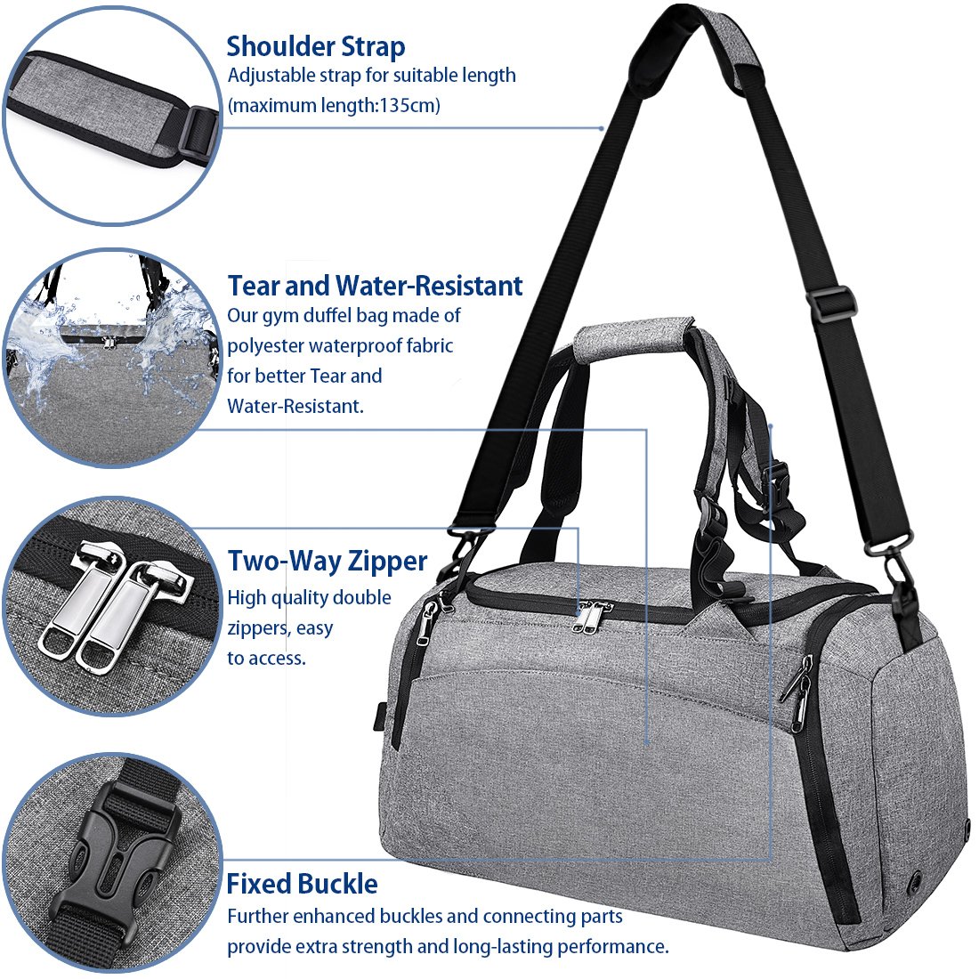 NEWHEY Borsone Palestra Borsa Sportiva con Scomparto per Scarpe Borsa da Viaggio Duffel Bag Uomo Tote Grande Impermeable 40L