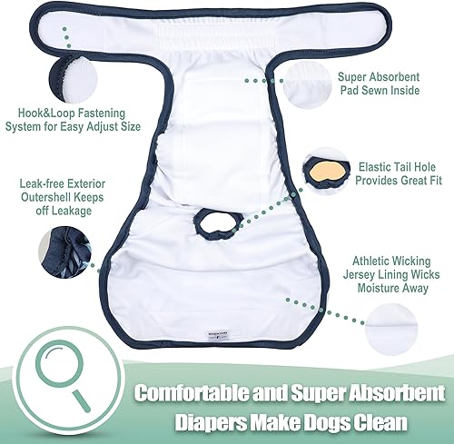 Miniatura 6 de wegreeco Pañales lavables y reutilizables para perros, paquete de 3, pañales para cachorros y perritos pequeños, pañales para hembras