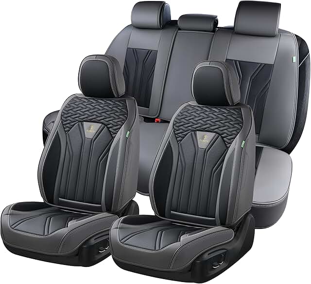 FLORICH Full Set Leatherette Car Seat Covers (Gray & Black) - 5 Seat Protectors for All Vehicles
