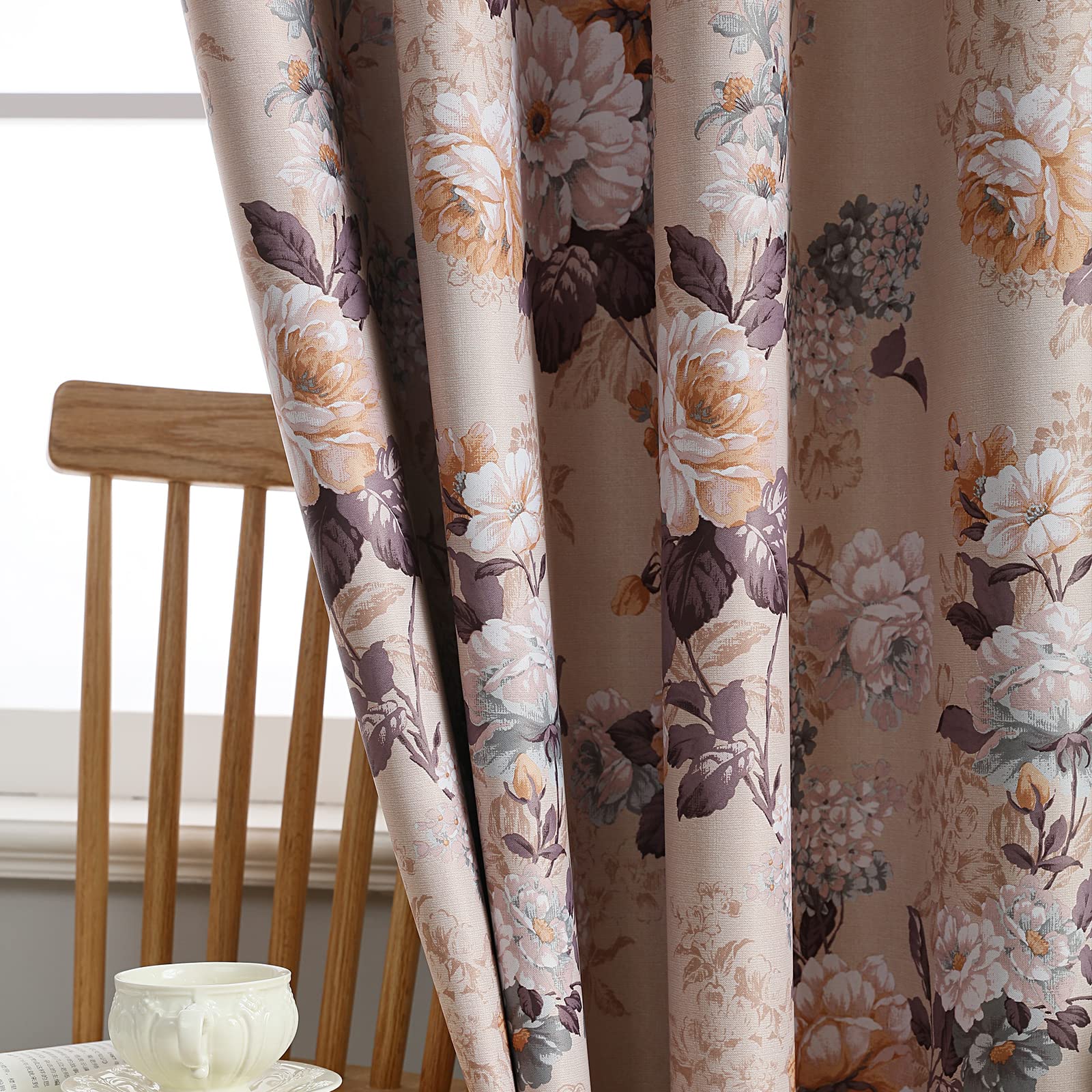SUOUO Rideaux occultants Double Face à Motif Floral Vintage pour Chambre à Coucher, 2 Panneaux de 213 cm de Long, Isolation Thermique, Rideaux de fenêtre occultants pour Salon
