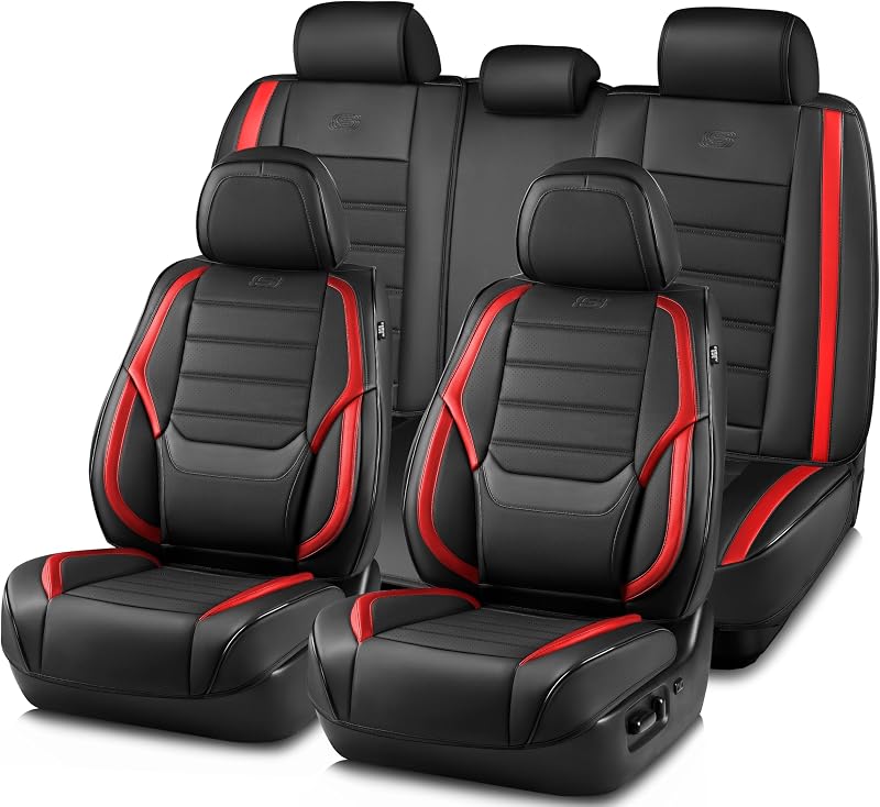 Capa para Banco Automotivo Skechers em Couro com Memory Foam, Proteção Impermeável, Conjunto Dianteiro Vermelho