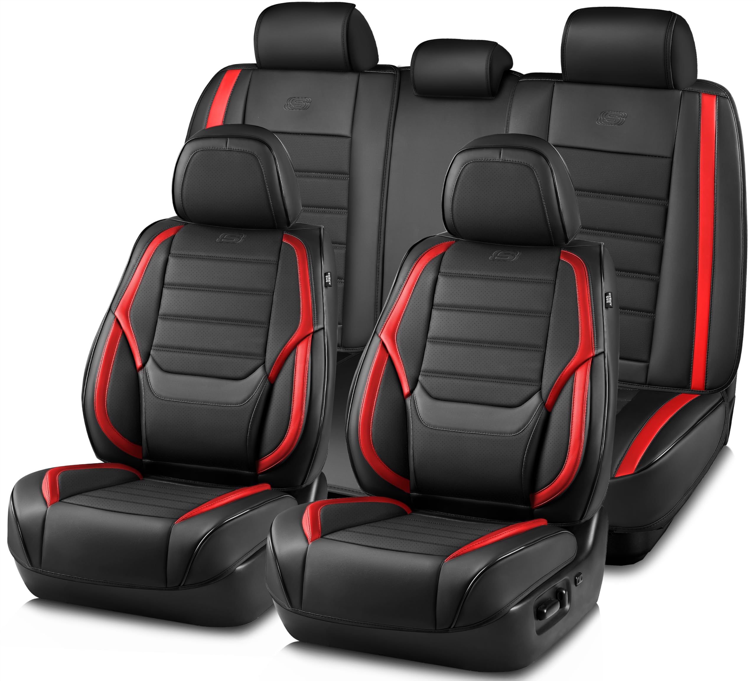 Skechers Seat Covers,Memory Foam Leather Car Seat Covers,Waterproof Car Seat Protector Full Sets,Car Seat Cushion Airbag Automotive Universal Fit for Most Cars,Vans,Trucks,SUV,Red