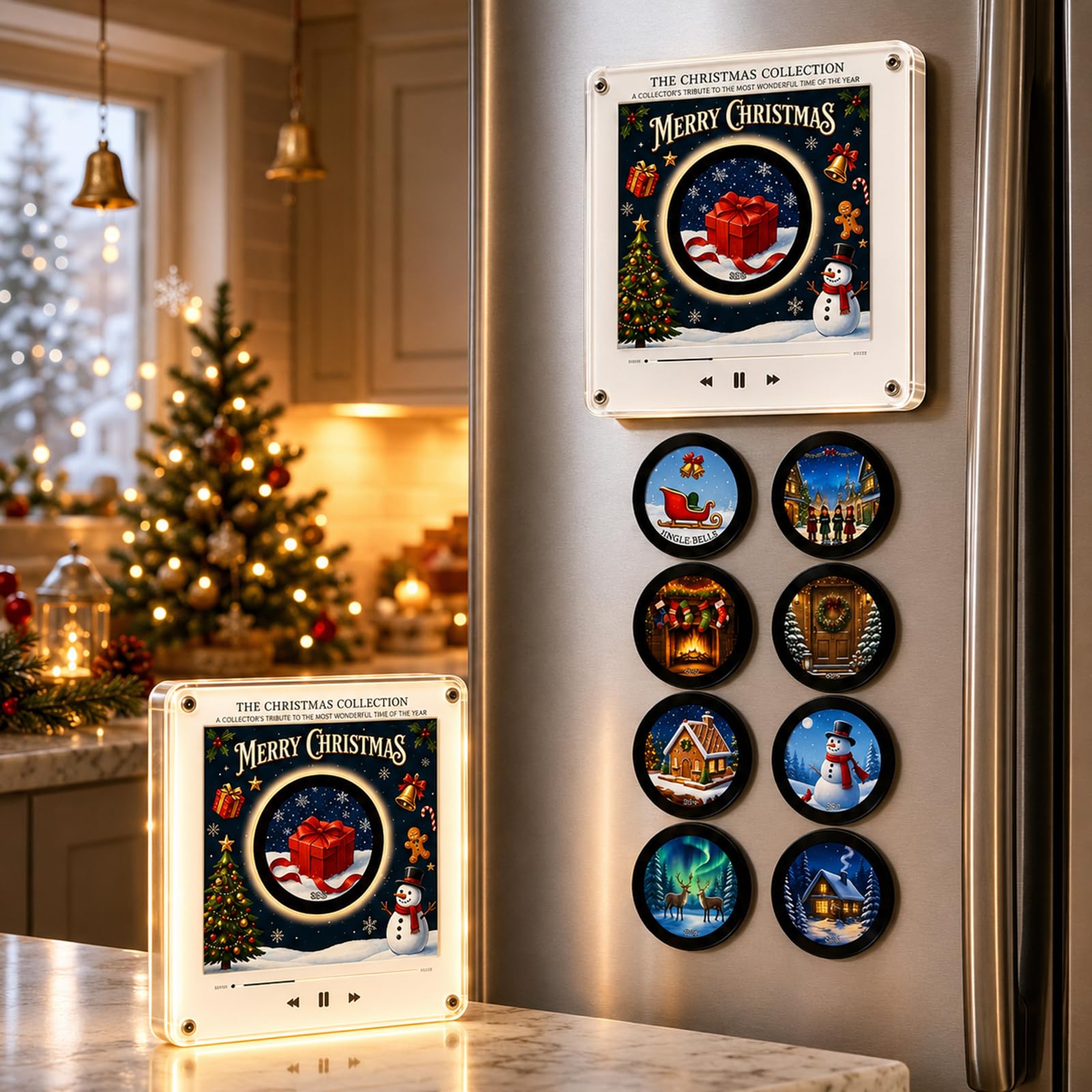 Magnetic Fridge Mini Vinyl Music Player Box Christmas (E, 1set)