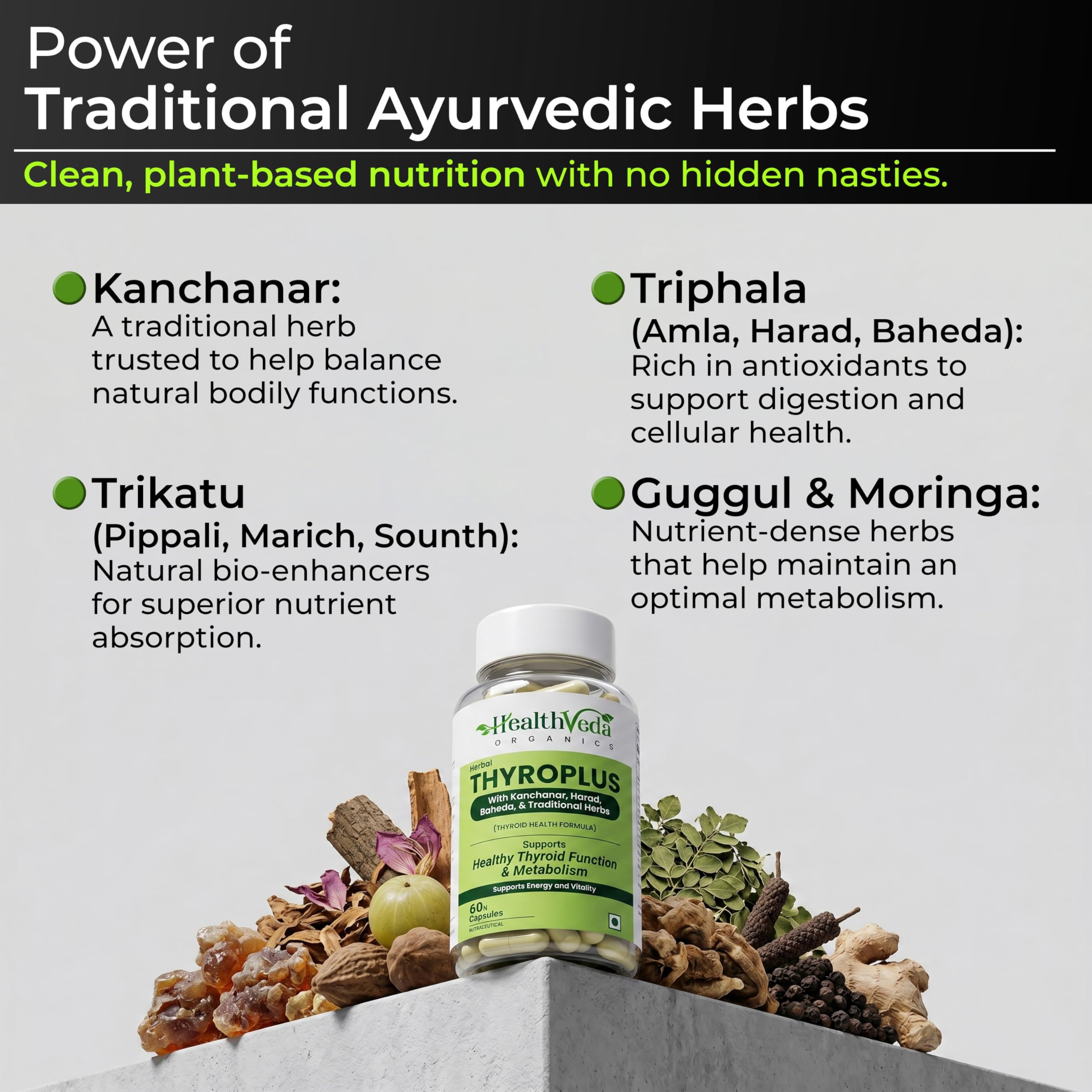 Health Veda Organics Thyroplus Herbal Supplement | Supports Thyroid Health & Metabolism | With Kanchanar, Baheda & Amla | 60 Veg Capsules 4