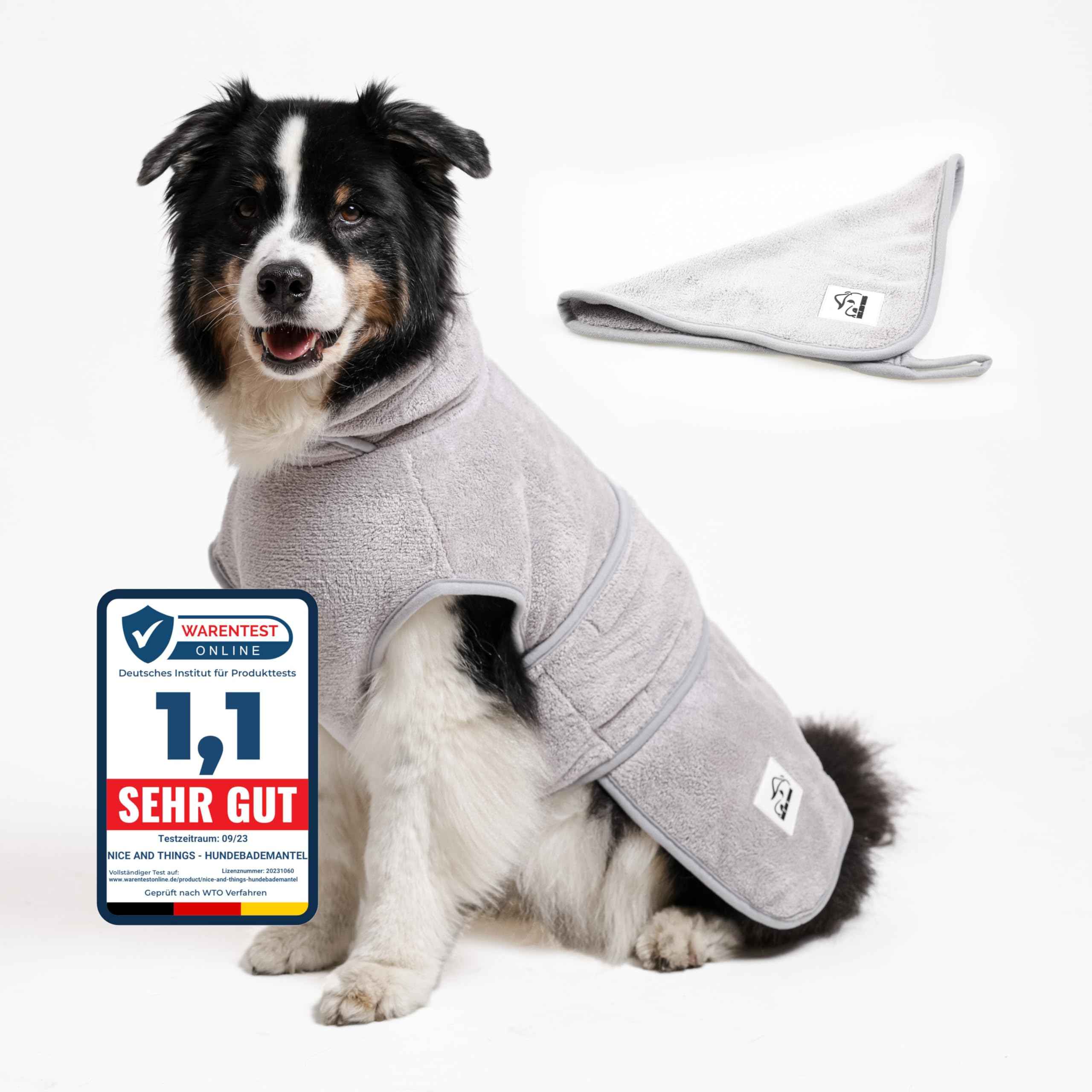 Hundebademantel - Flauschiger Mikrofaser-Mantel Grösse: XL - grau | für trockene, glückliche HundeSaugstark, Maschinen waschbar