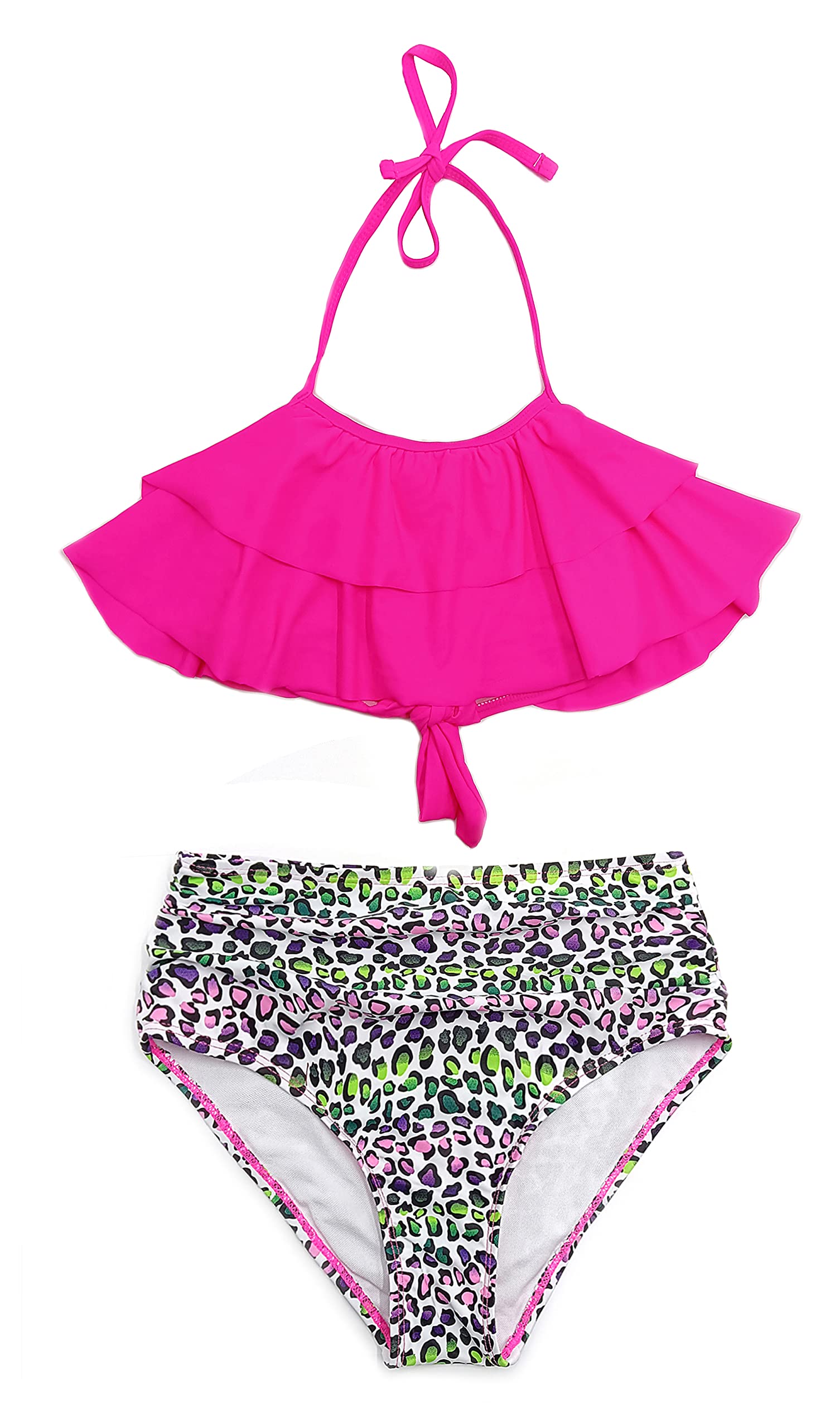 SHEKINI Ajustable Traje de Baño Dos Piezas para Niñas Estampado Irregulares Volant Top de Bikini Triángulo Bikini Bottom Bikini Set