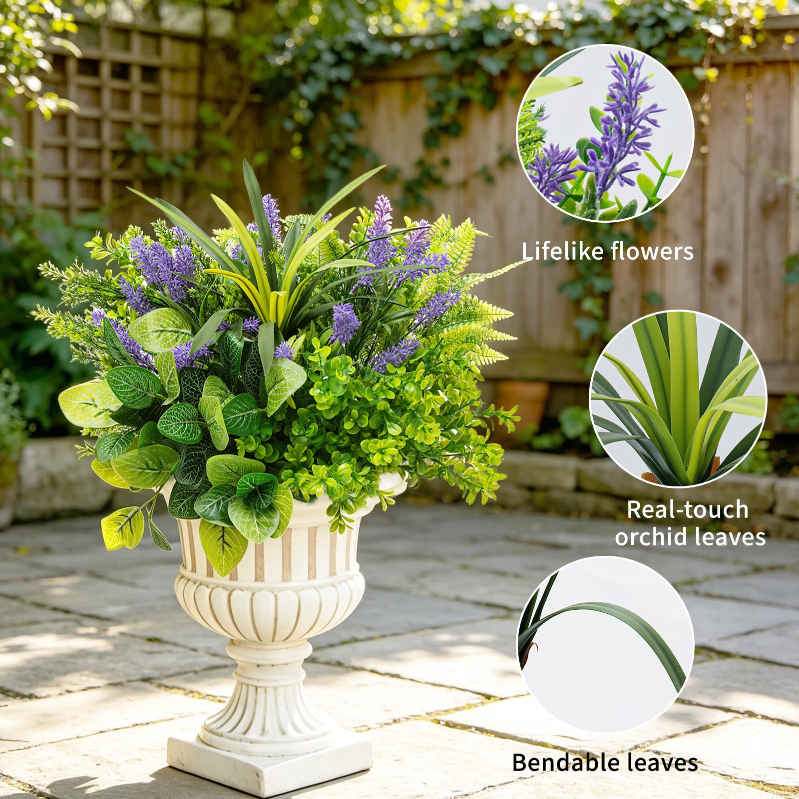 Cikuco Piante finte da esterno, resistenti ai raggi UV, 15 mazzi di eucalipto artificiale realistico, lavanda verde, resistente alle intemperie, per patio, giardino, portico anteriore