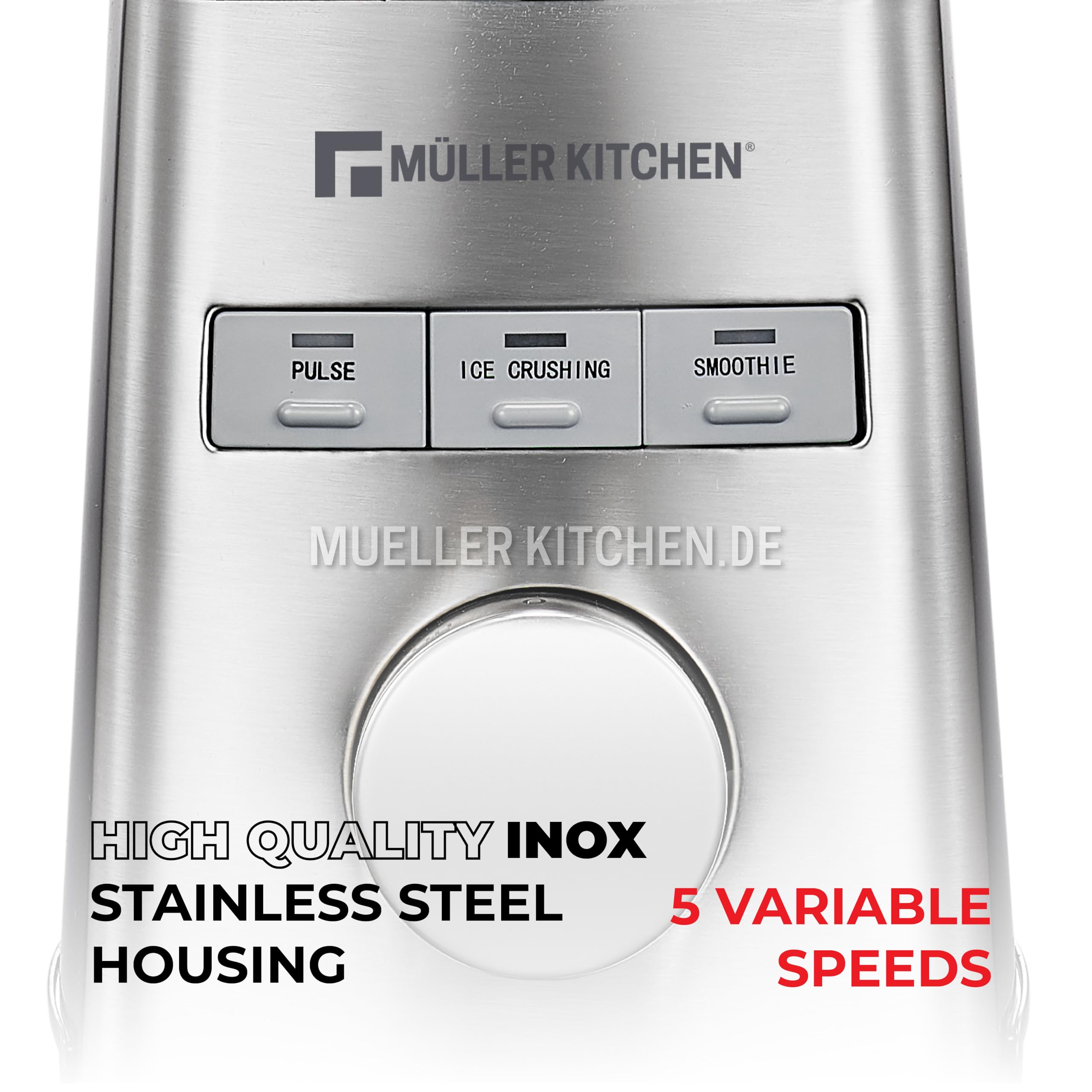 Müller Kitchen MK-6065 mikser kuchenny stojący (1000 W, szklana kanisterka o pojemności 1,5 l, 6 noży ze stali nierdzewnej, 3 automatyczne programy, 5 zmiennych prędkości, kruszarka do lodu, obudowa