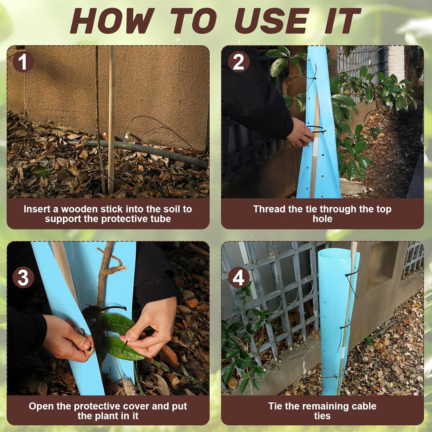 Pushglossy 5 Pack 48 Inch Tree Seedling Sapling Grow Tube Blue Standard Vented Seedling Protector Split Tree Plant Shelter Guard with Releasable Zip Ties for Outdoor Cutting, Against Deer Rodent