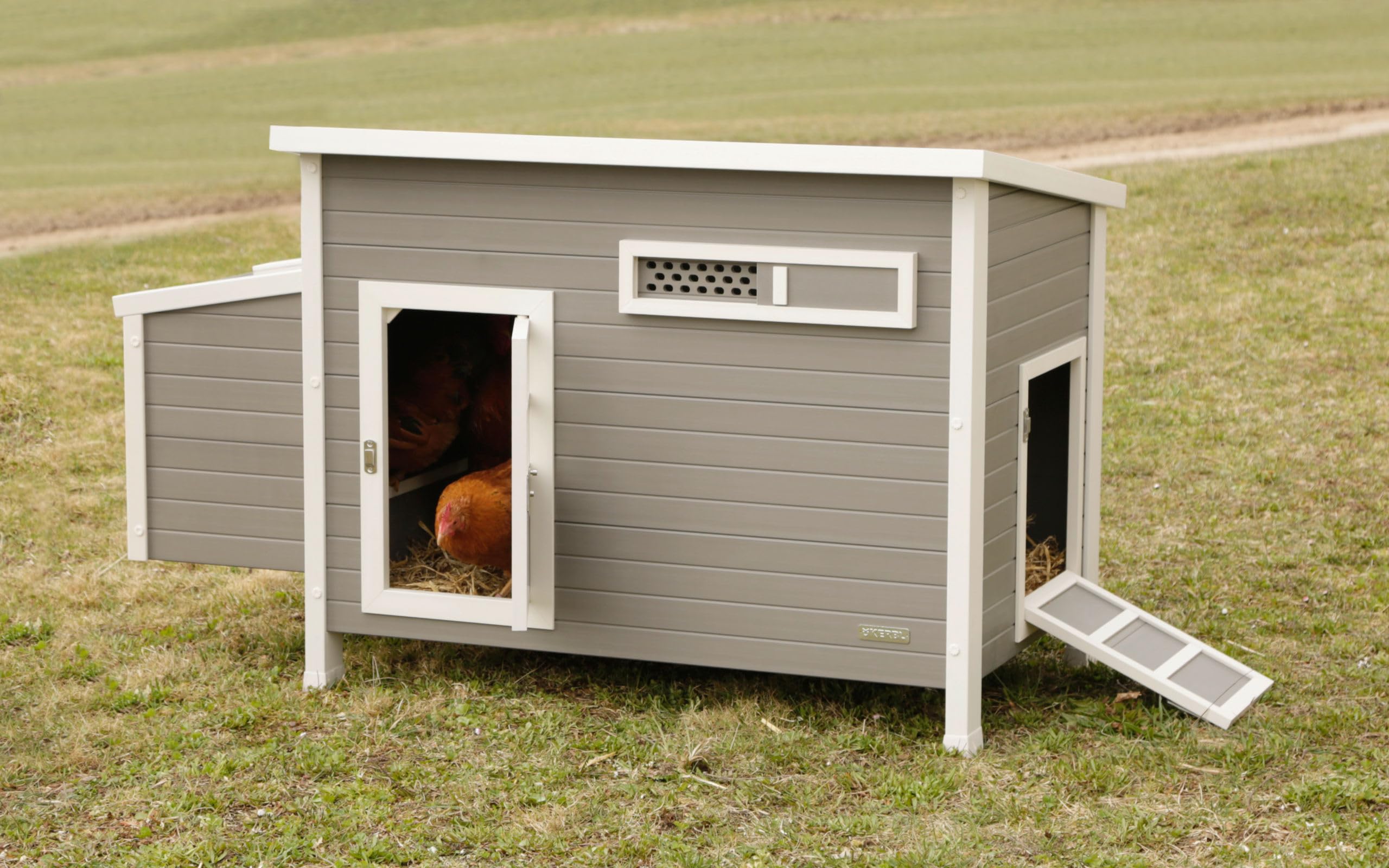 Kerbl Hobbyfarming Eco Establo de plástico para gallinas, conejera para Pollos, 137x73x83cm, Resistente a la Intemperie, Material sostenible, fácil de Limpiar, Duradera