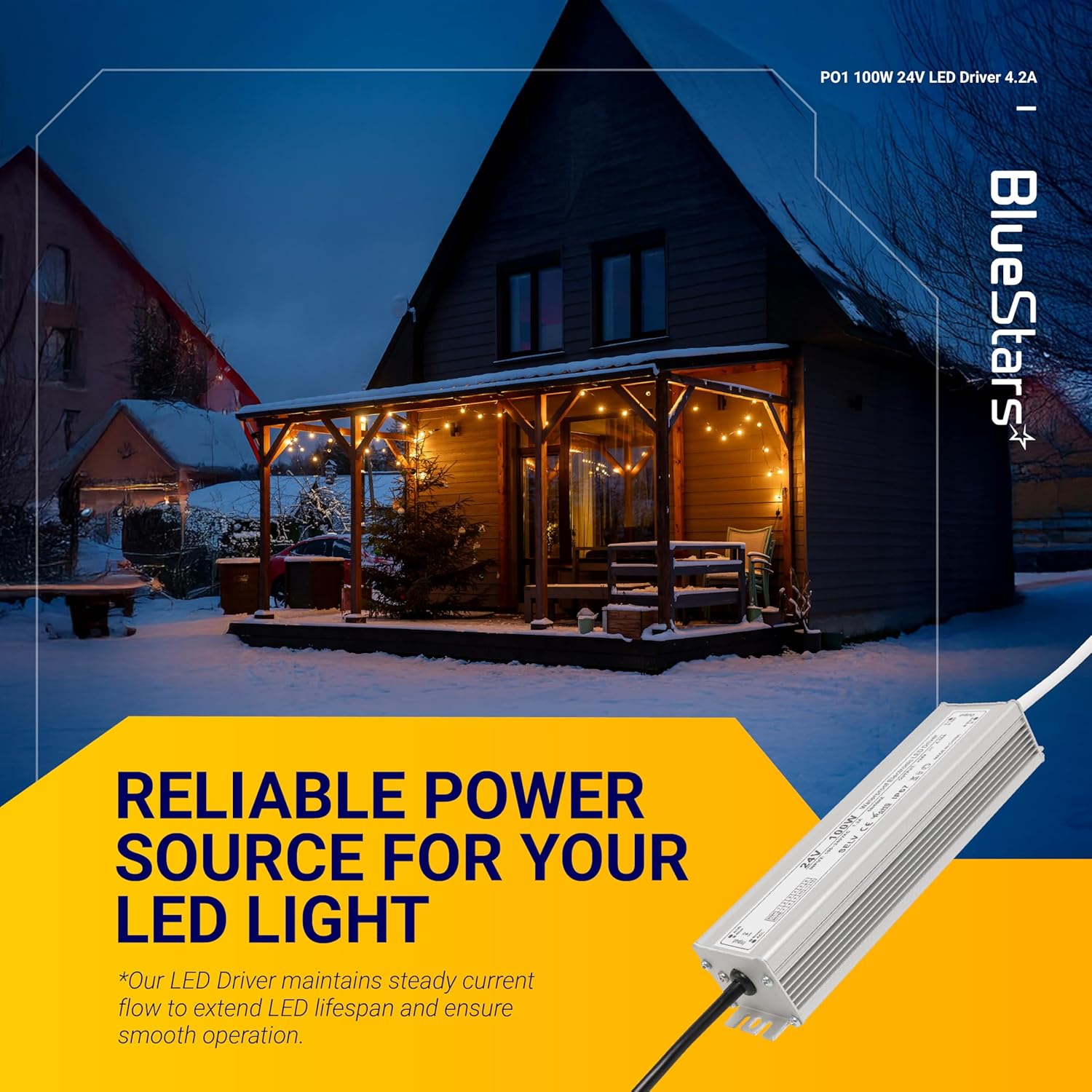100W 24V LED Power Supply Driver 4.2A with US Standard 3-Prong Plug by BlueStars - AC 90-260V to 24V DC Constant Voltage Transformer IP67 Waterproof for LED Strip Lights Indoor & Outdoor