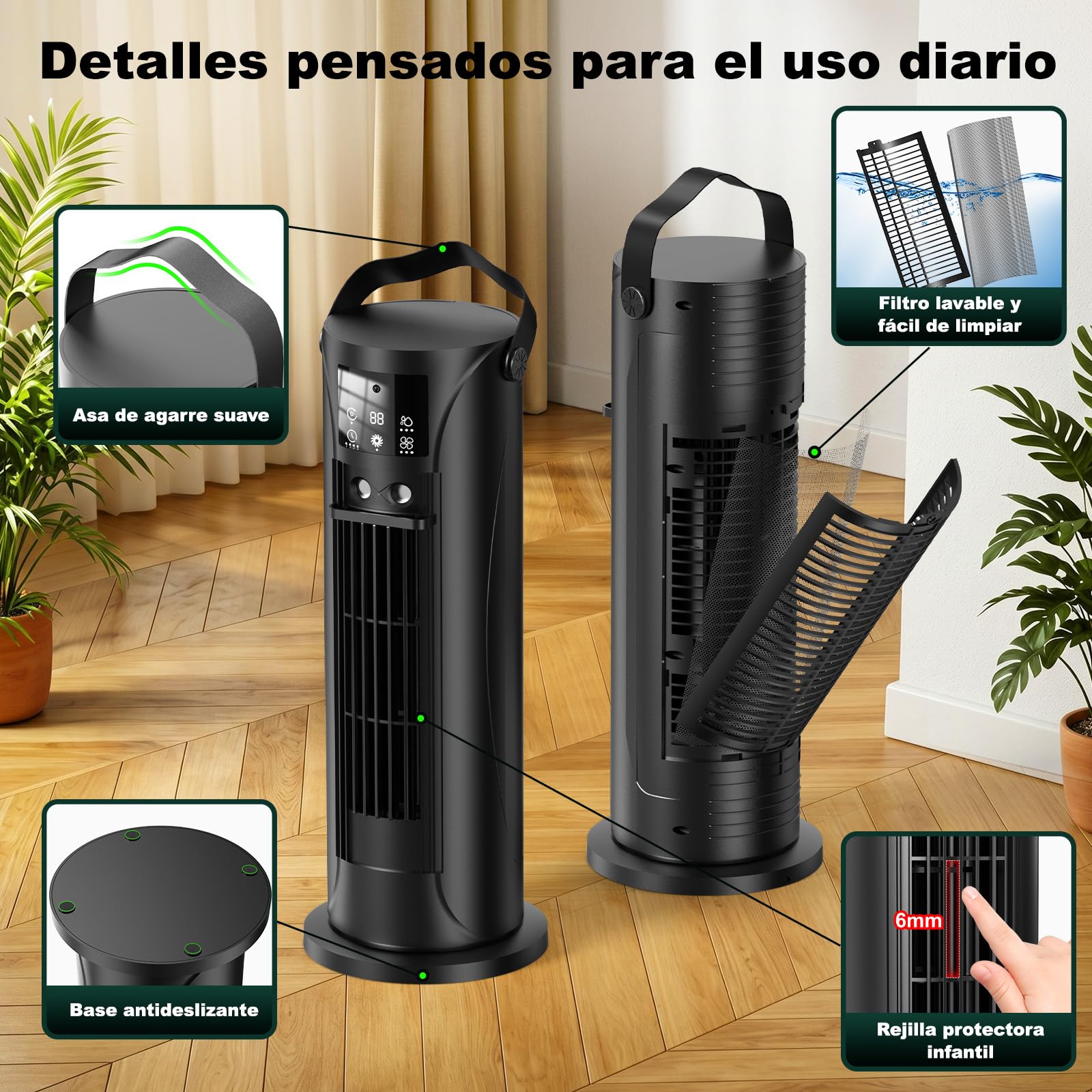 Mobile Klimaanlage – Mini Klimaanlage mit Kühl- und Befeuchtungsfunktion, Wassernebel-Technologie, 4 einstellbare Timer-Stufen, 120° schwenkbarer Luftauslass, für Zuhause, Büro, Schlafzimmer,Schwarz