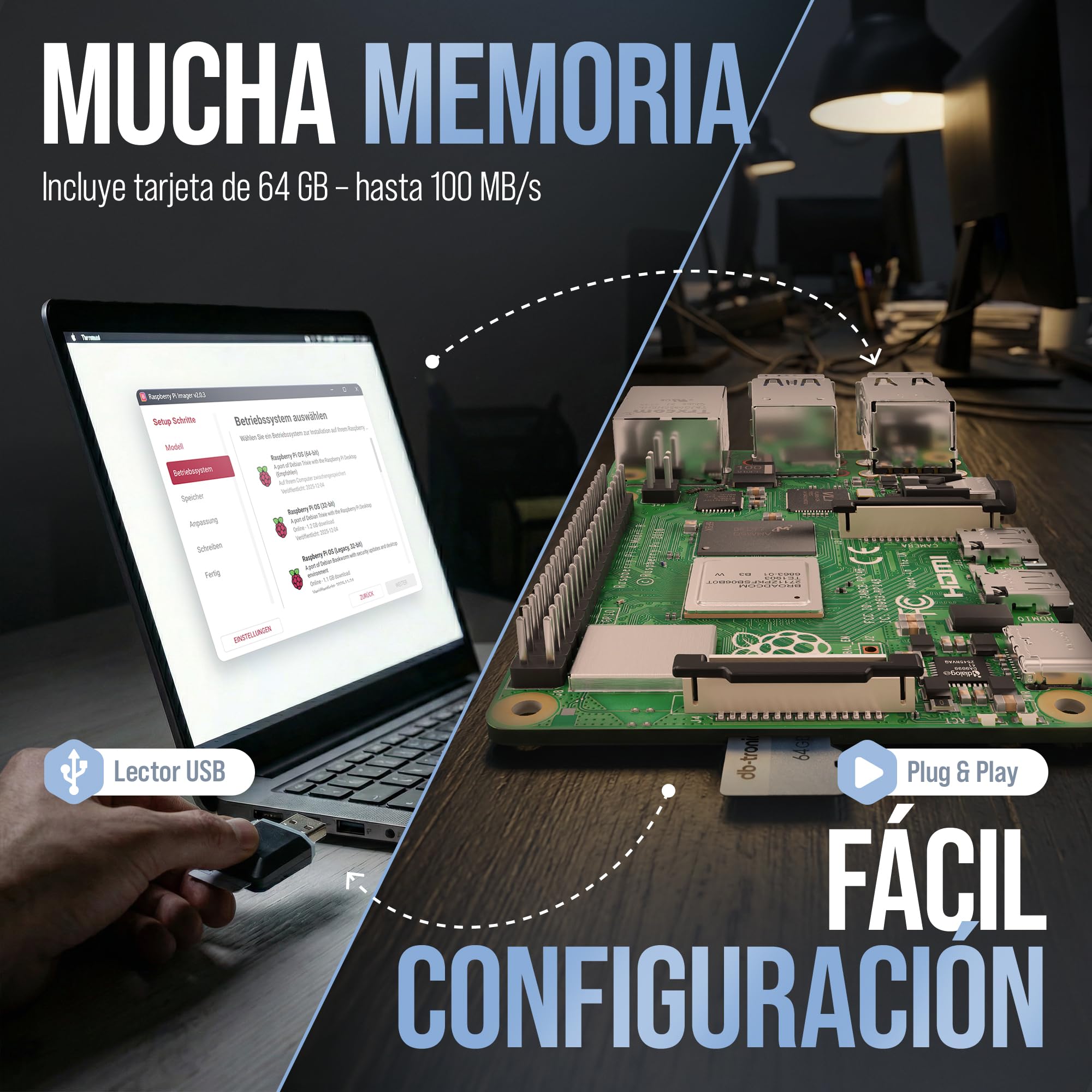 db-tronic Raspberry Pi 4 4 GB Starter Kit | Edición 64 GB | Alimentación 15 W | Carcasa | HDMI 4K | Disipadores | Ideal para Home Assistant y el Smart Home