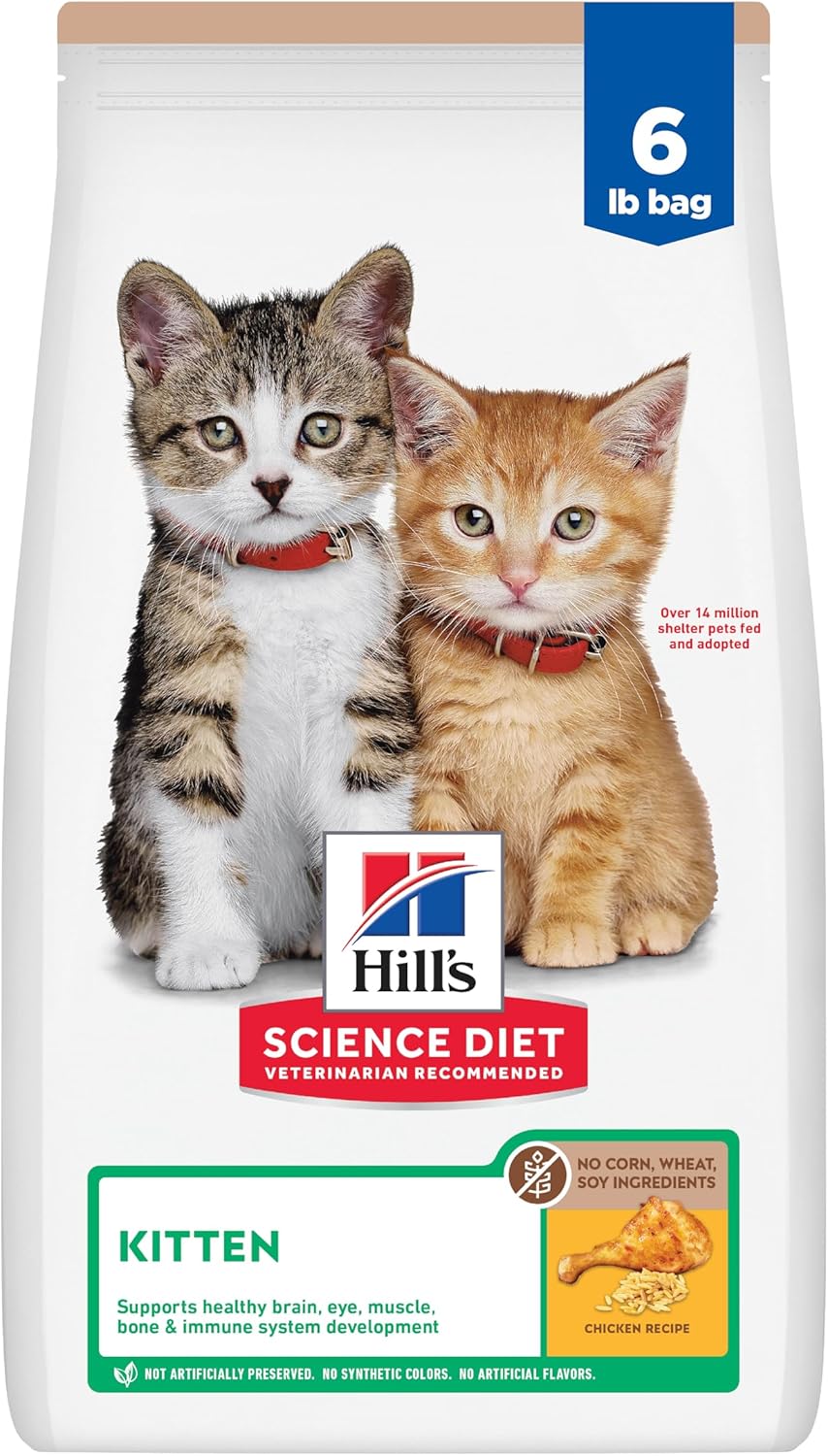 Hill's Science Diet Kitten, Kitten Premium Nutrition, Dry Cat Food, No Corn, Wheat, Soy Chicken & Brown Rice, 6 lb Bag