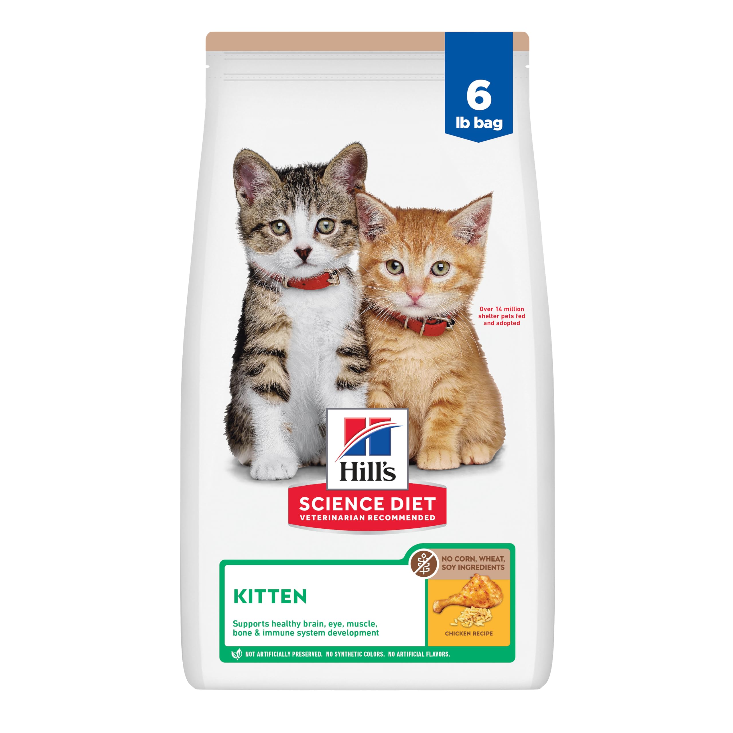 Hill's Science Diet Kitten, Kitten Premium Nutrition, Dry Cat Food, No Corn, Wheat, Soy Chicken & Brown Rice, 6 lb Bag