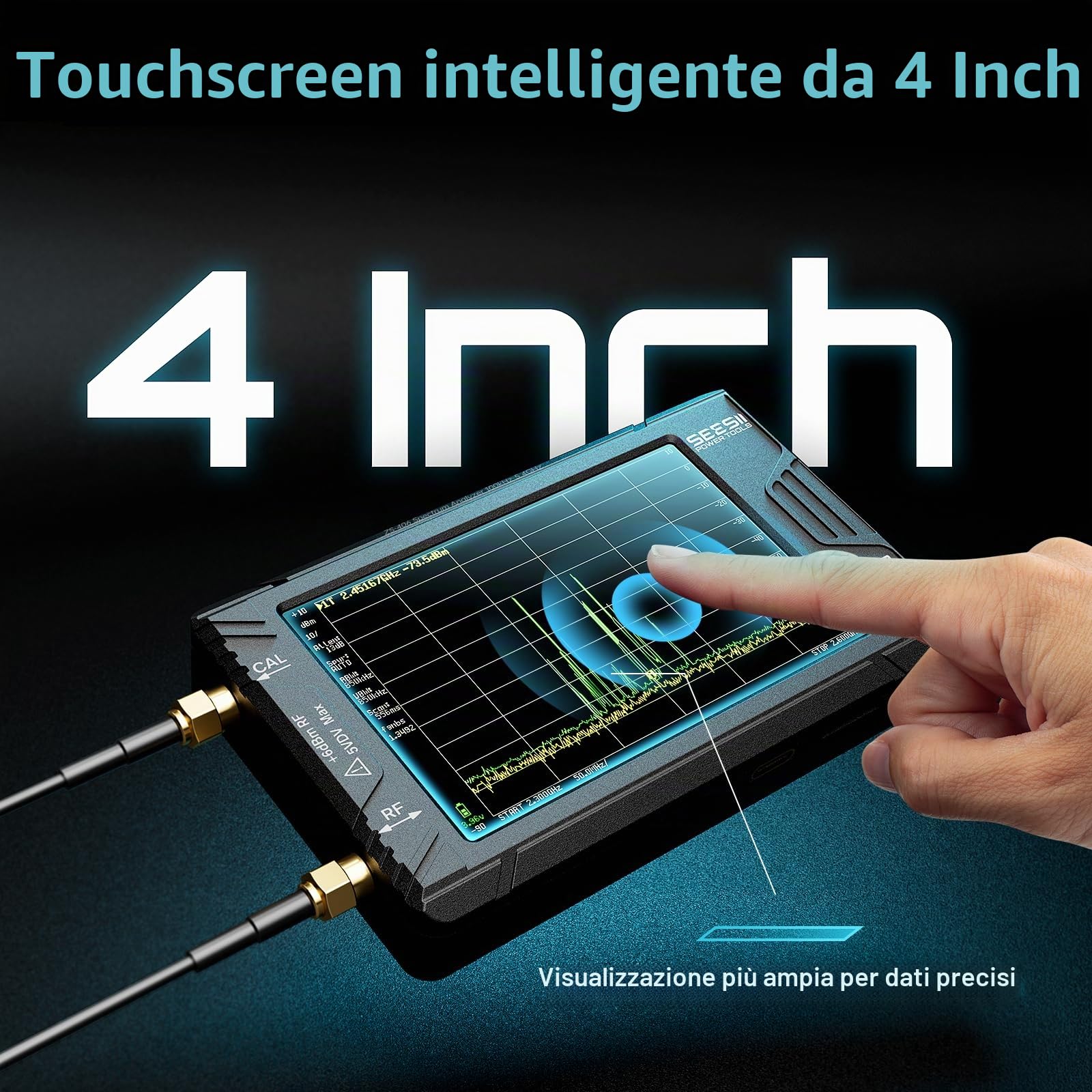 Seesii TinySA ULTRA+ ZS406 Analizzatore di Spettro, Analizzatore di Frequenza Portatile 4,0'' 100kHz-5,4GHz con Scheda di Memoria 32GB, 2 in 1 Generatore di Segnale 100kHz-800MHz MF/HF/VHF/UHF