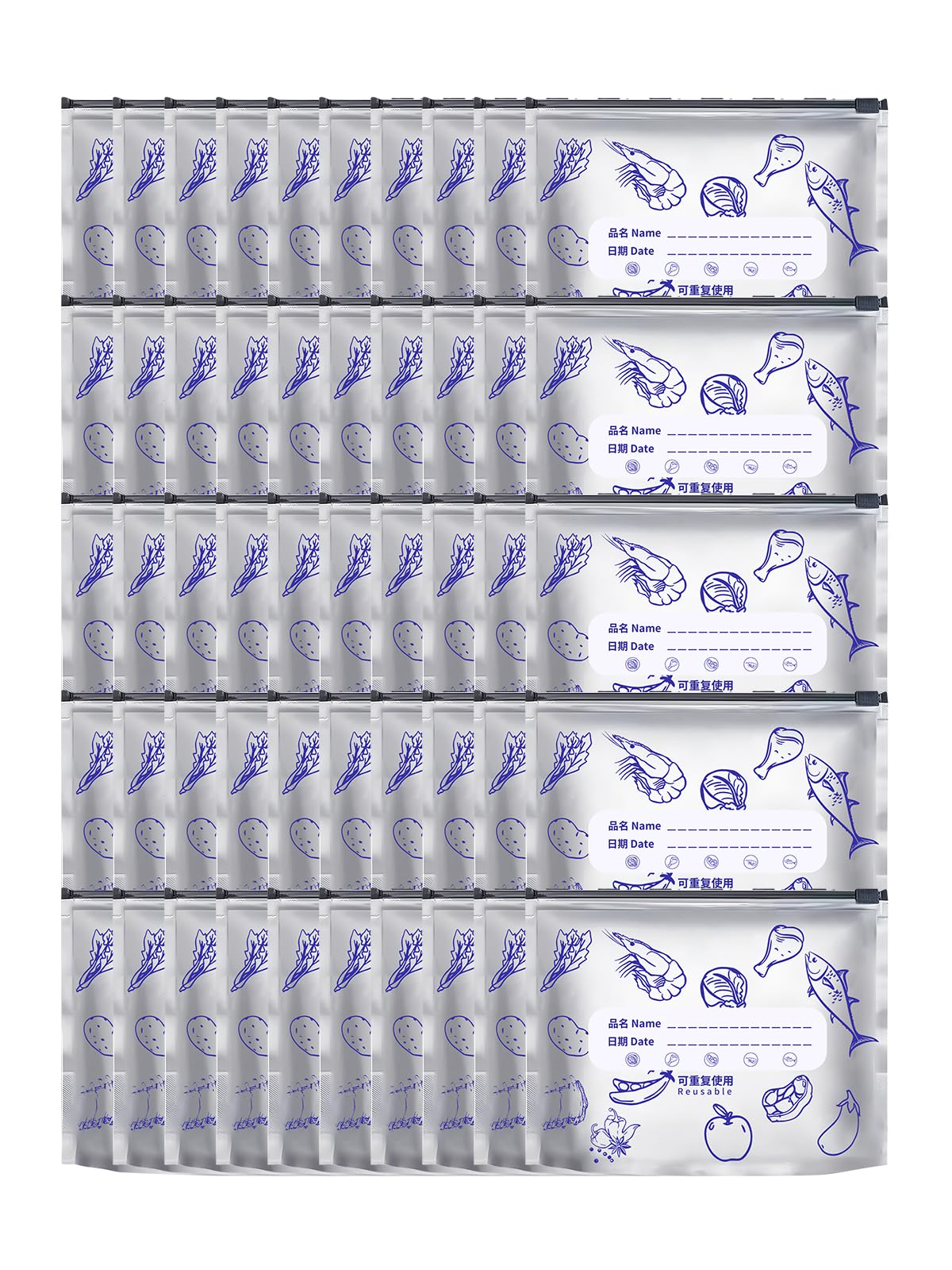 Beyrf Silver 50Pcs Aluminum Foil Slider Storage Bags, Reusable Airtight Food Saver Pouches, Leakproof & Odor-Proof Freezer Bags For Meat, Vegetables, Snacks, Meal Prep - S Pack