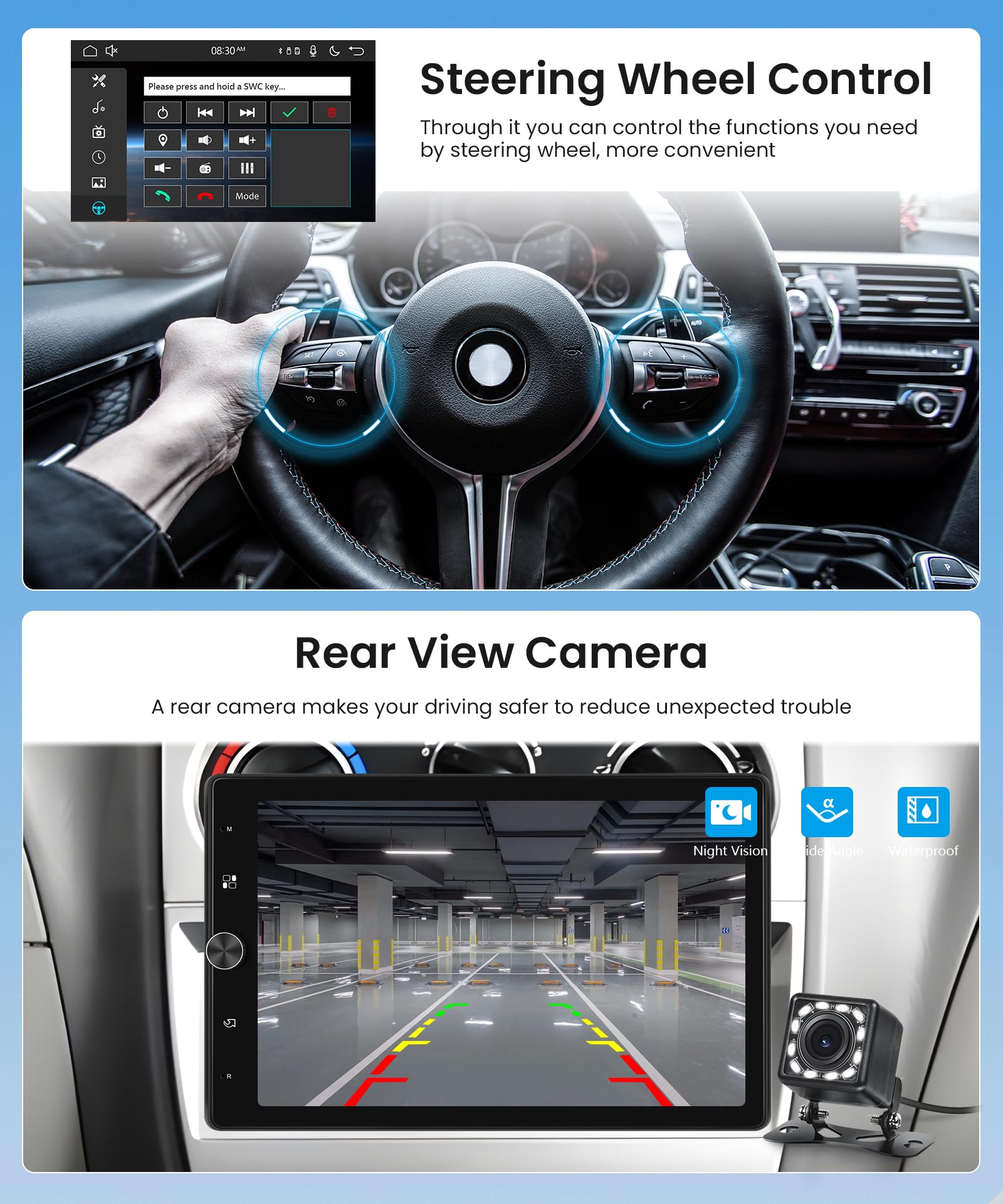 Rimoody Autoradio 1 Din con Senza Fili Carplay Android Auto 10.4 Pollici Rotante Touchscreen Autoradio con IOS/Android Mirror Link Bluetooth FM USB/AUX/EQ Controllo del Volante Telecamera Posteriore