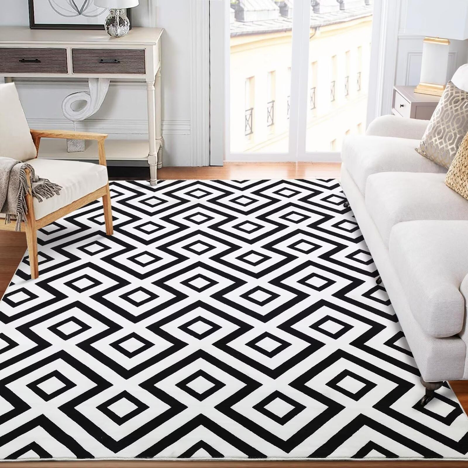 NANAN Area Rug Washable Rugs 8x10 for Bedroom Non-Slip Carpet Boho Rug for Living Room Rug Bedroom Dining Room Office Nursery Home Decor Kitchen Rug,Black