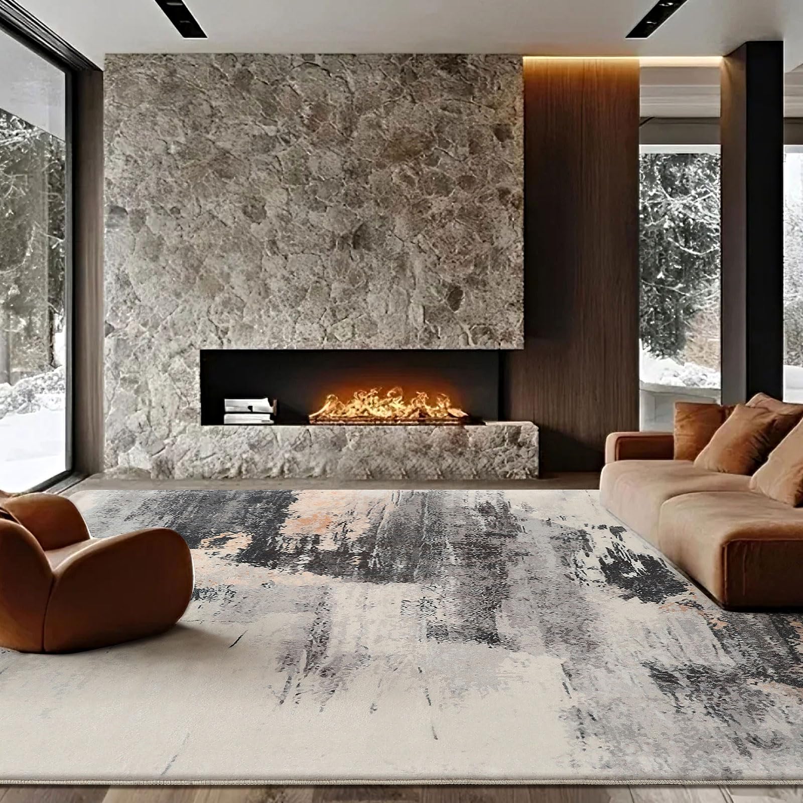 Alfombra Salon Pelo Corto Alfombras de Habitacion Modernas Grandes Antideslizante Suave para Dormitorio (Abstracto Marrón/Multi, 120 x 160 cm)