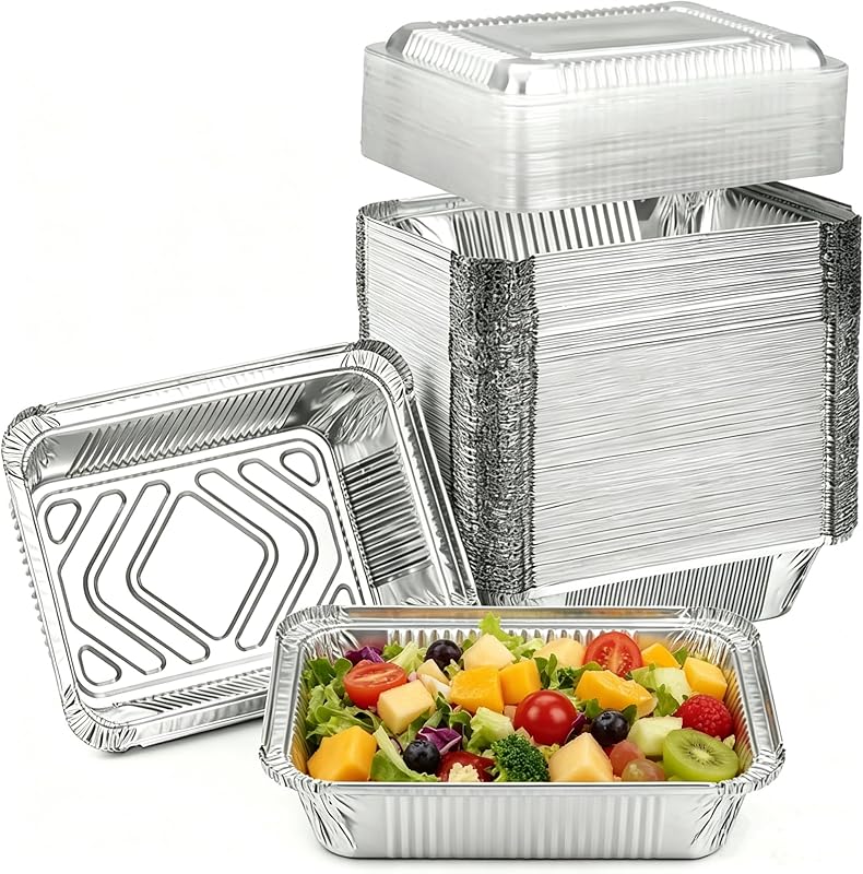 Aluminum Pans with Lids (8.5"×6") 2.25 LB Capacity Foil Pans with Lids - 60 Pans and 60 Clear Dome Lids - Disposable Food Containers Tin Foil Pans for Baking, Meal Prep,Storage and Freezer