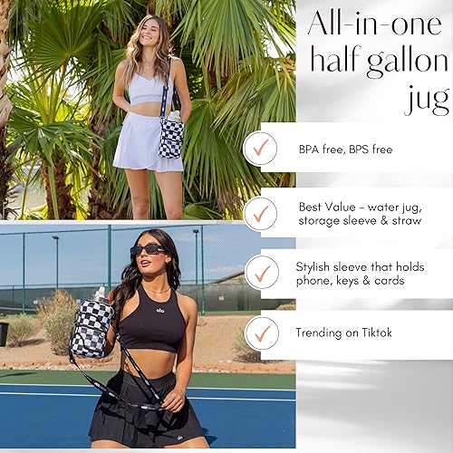 Miniatura 3 de H2O Capsule botella de agua de medio galón con boca ancha, funda de almacenamiento y pajilla, con marcas que indican la cantidad de líquido, control