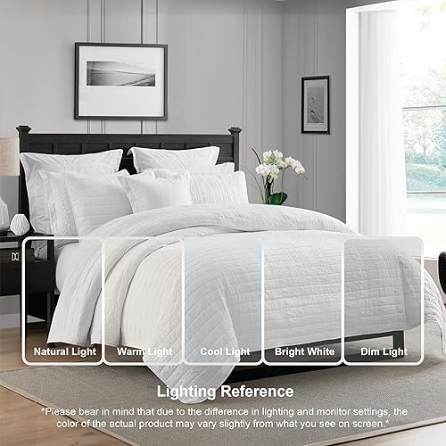 Miniatura 3 de Swift Home Ligero de gran tamaño, ultra suave, lavado con enzimas, textura arrugada, relleno de mezcla de algodón transpirable, juego de colcha de 3