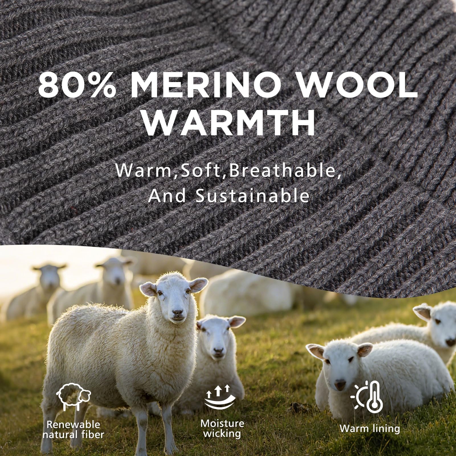 TOP-EX DryKnit™ - Berretto da uomo con visiera in 80% lana merino, impermeabile, con paraorecchie e fodera in pile, con visiera termica invernale da golf, per la stagione fredda, M-XXL