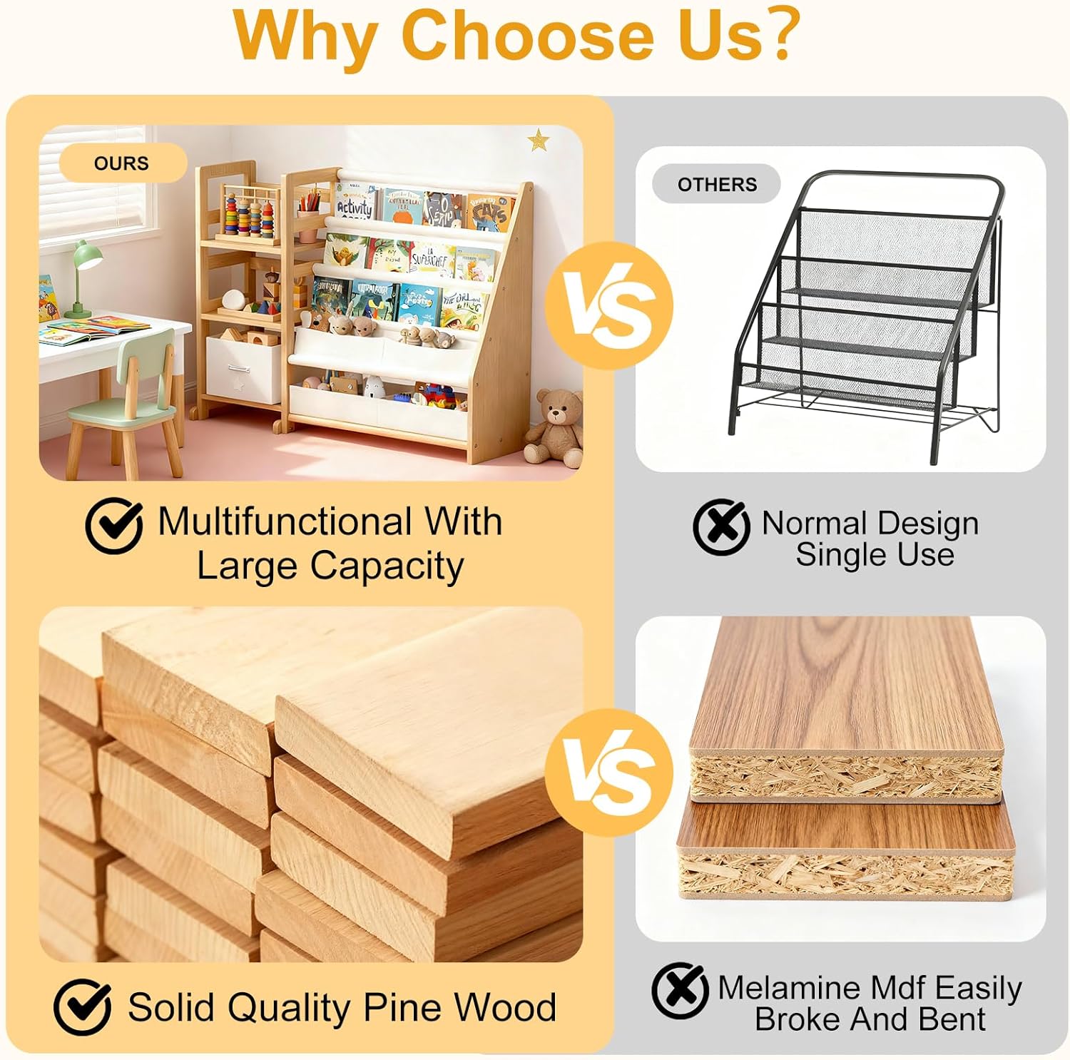 Kid Bookshelf and Toy Storage Organizer - White 3 Tier Wooden Kids Book Shelf for Kids Rooms, Toddler Bookshelf Baby Bookcase for Nursery Class Room, Play Room- Cream White - Image 6