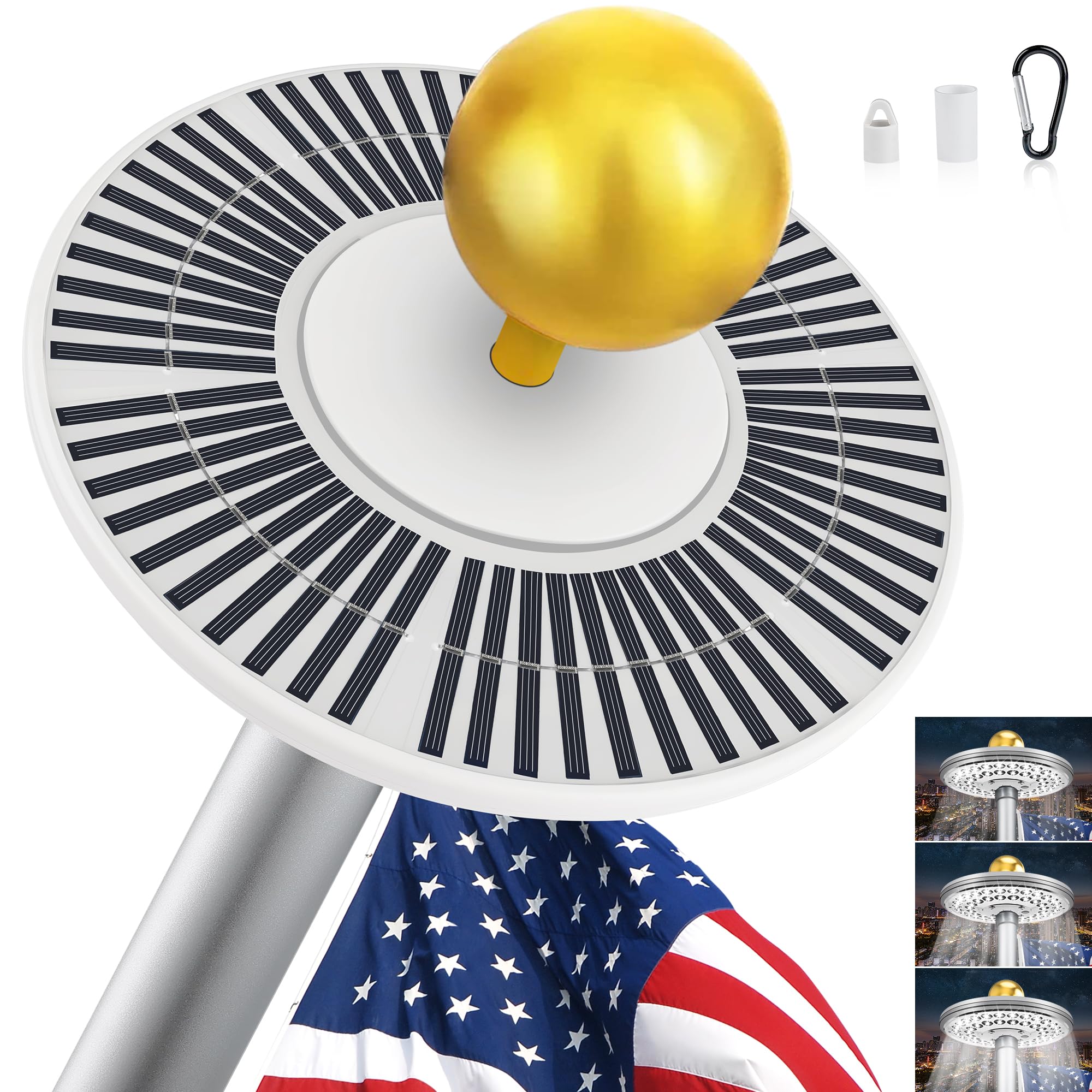 PPQ Flag Pole Light Solar Powered, Luxury Silver 48 LED Flagpole Light 10000h Lifespan for 15-25 Ft Poles, Waterproof Lighting on Outdoor Pole Top,10 Hour Dusk to Dawn Auto On/Off