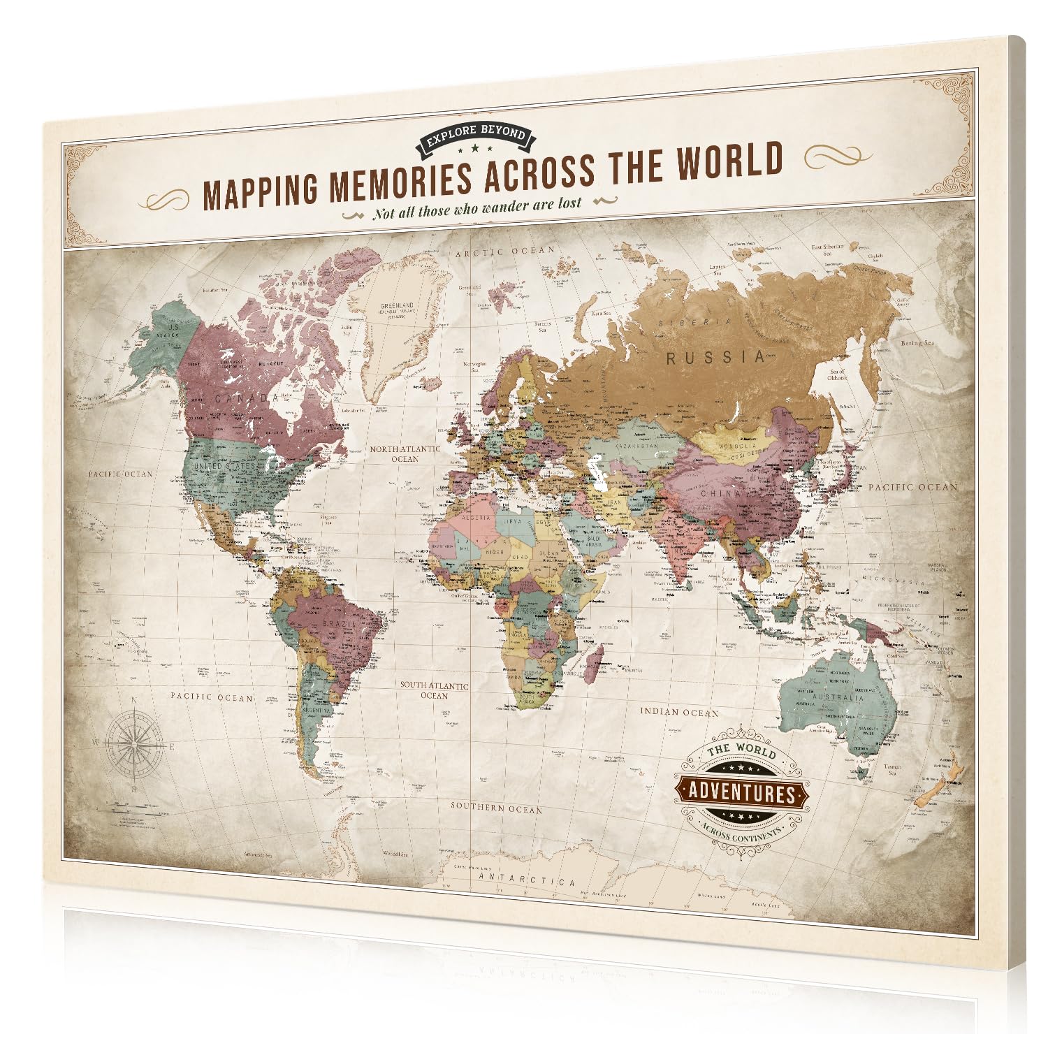 DECORARTS World Maps for Wall, Soft Pastel World Map Canvas, 30x24''