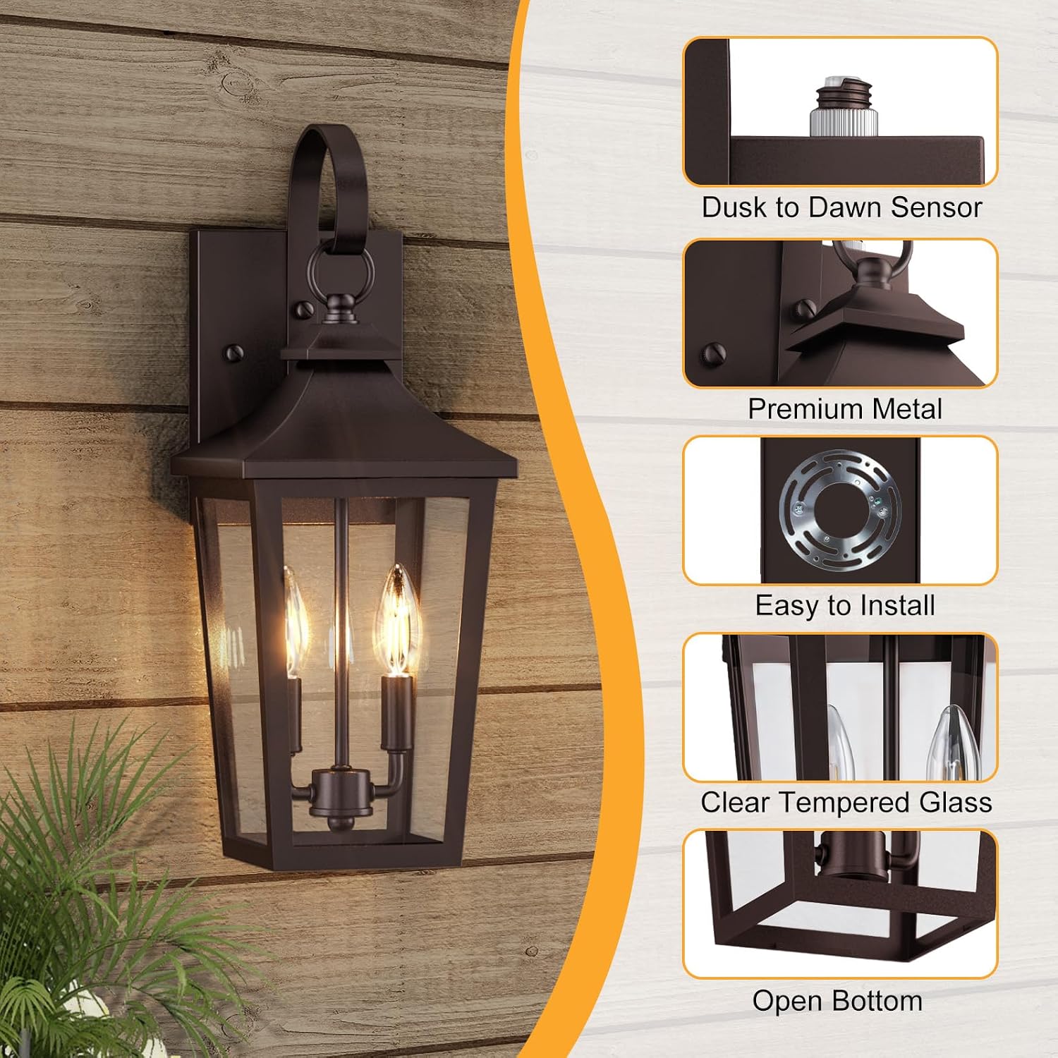 Maxax Dusk to Dawn Outdoor Wall Light, 20" Modern Oil Rubbed Bronze Outside Wall Sconce, 2-Light Exterior Light Fixture Wall Mount, Waterproof Porch Light for Patio House Garage