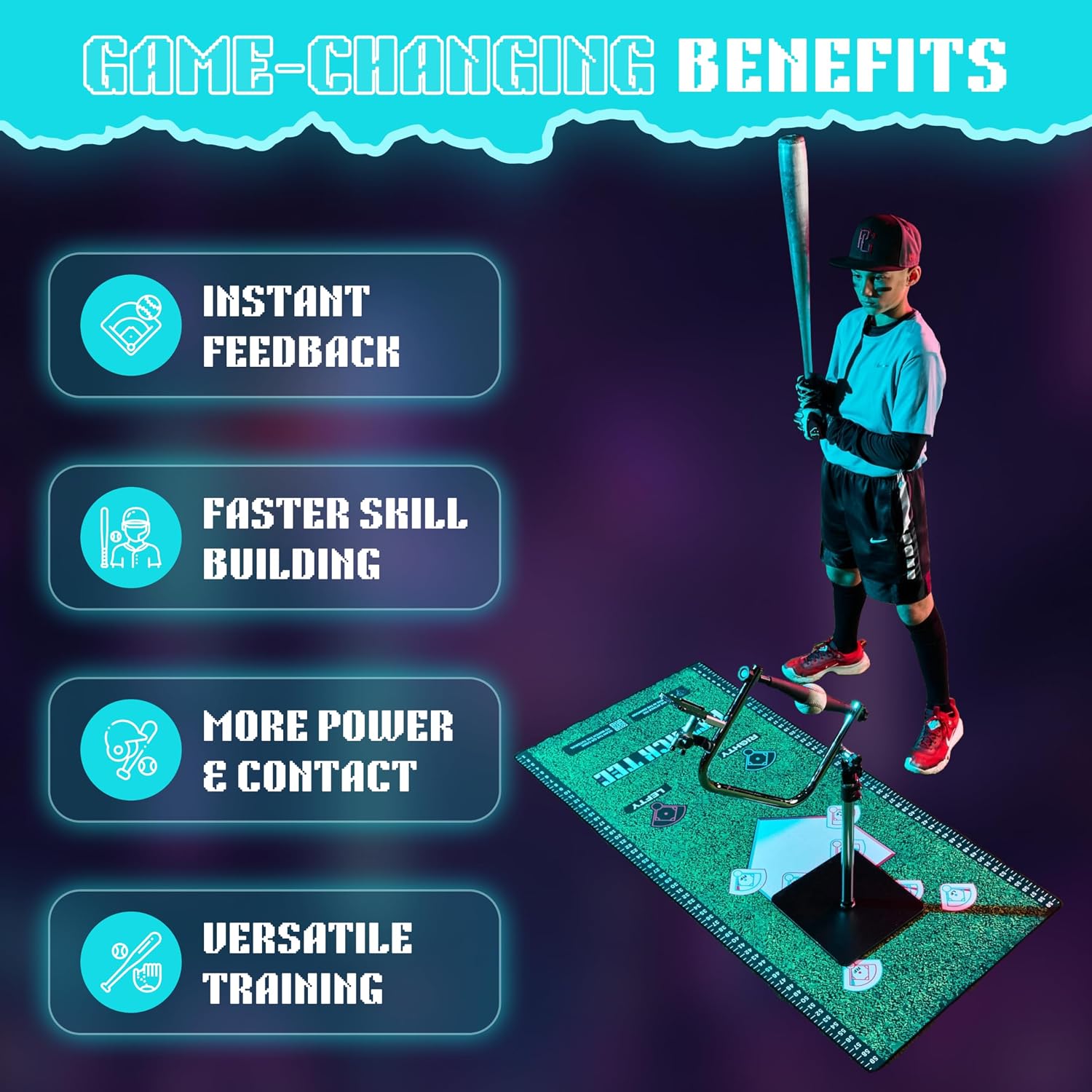 Attack Mat - Premium Batting Mat for Baseball & Softball Practice, Baseball Hitting Mat with Optimal Contact Point, Tee, and Foot Placement Placement Guide. Ideal for Hitting Instructors.