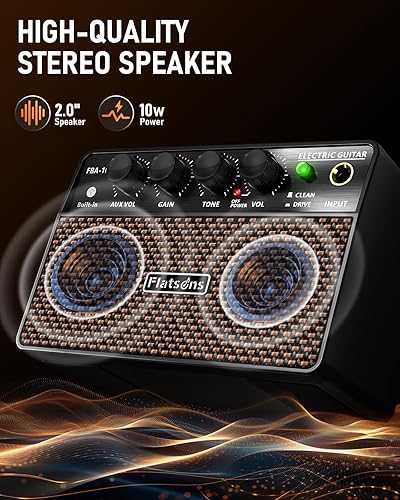 Miniatura 3 de Amplificador de guitarra FBA-10, mini amplificador de guitarra eléctrica de 10 W con canal de limpiezaunidad, 6 horas de trabajo, USB-C recargable,