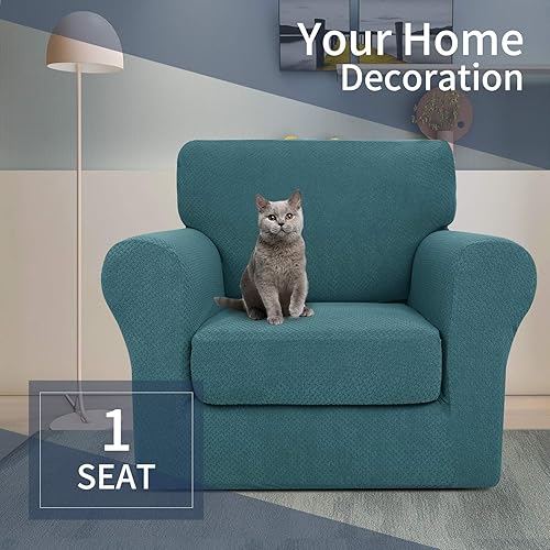 Miniatura 2 de Jiviner Fundas para sofá, 2 fundas elásticas para el sofá, con 1 fundas para cojín, gruesas y ajustables, protector de muebles para los perros,