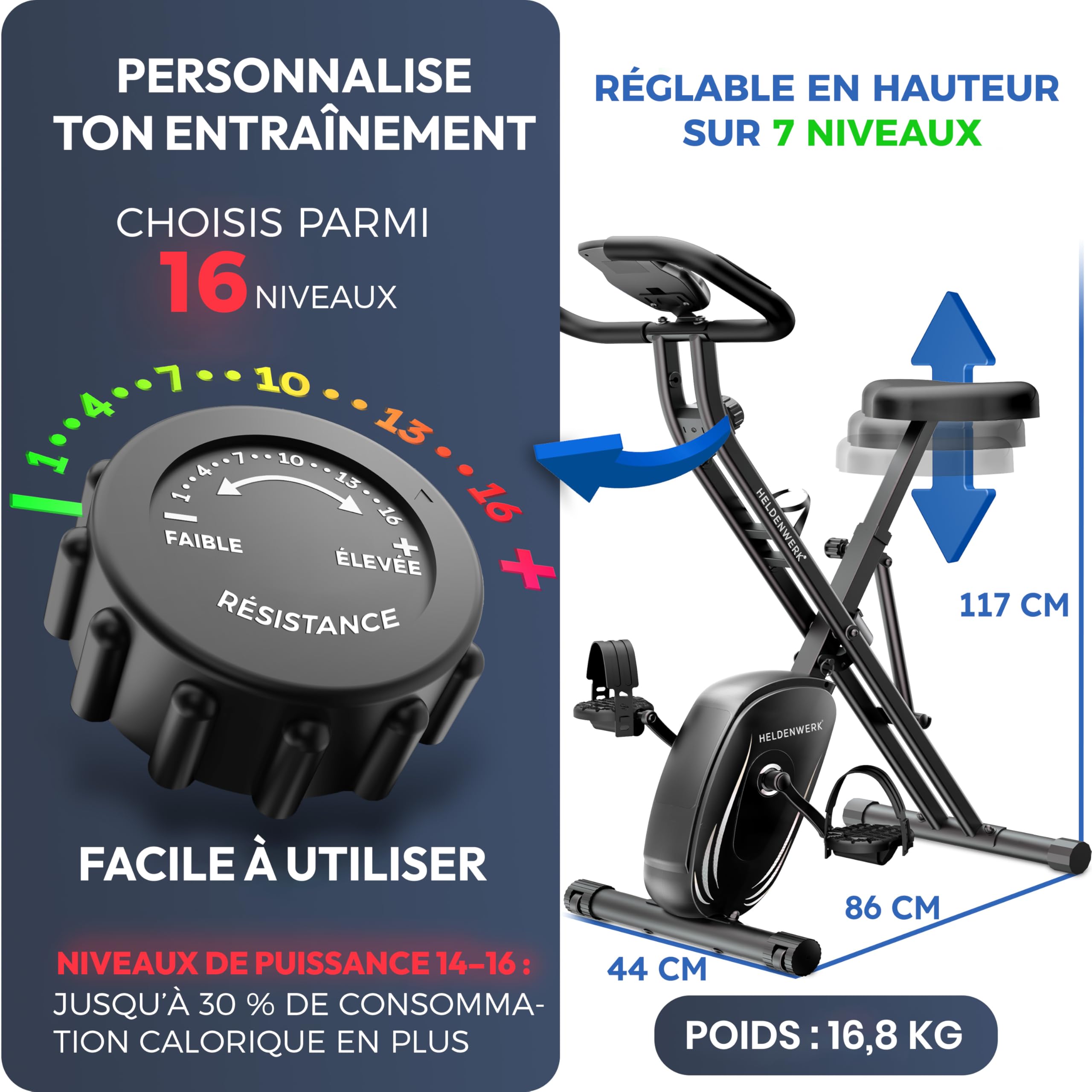 Vélo d’appartement pliable Set NEUF 2025 – silencieux & confortable [Selle confort FlexiFoam] – charge maximale 150 kg – velo d appartement certifié TÜV GS – vélo appartement pliant pour la maison