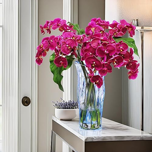 Miniatura 3 de Jarrón de vidrio para flores, jarrones de vidrio transparente azul para centros de mesa, jarrón de cristal para decoración de flores de mesa del