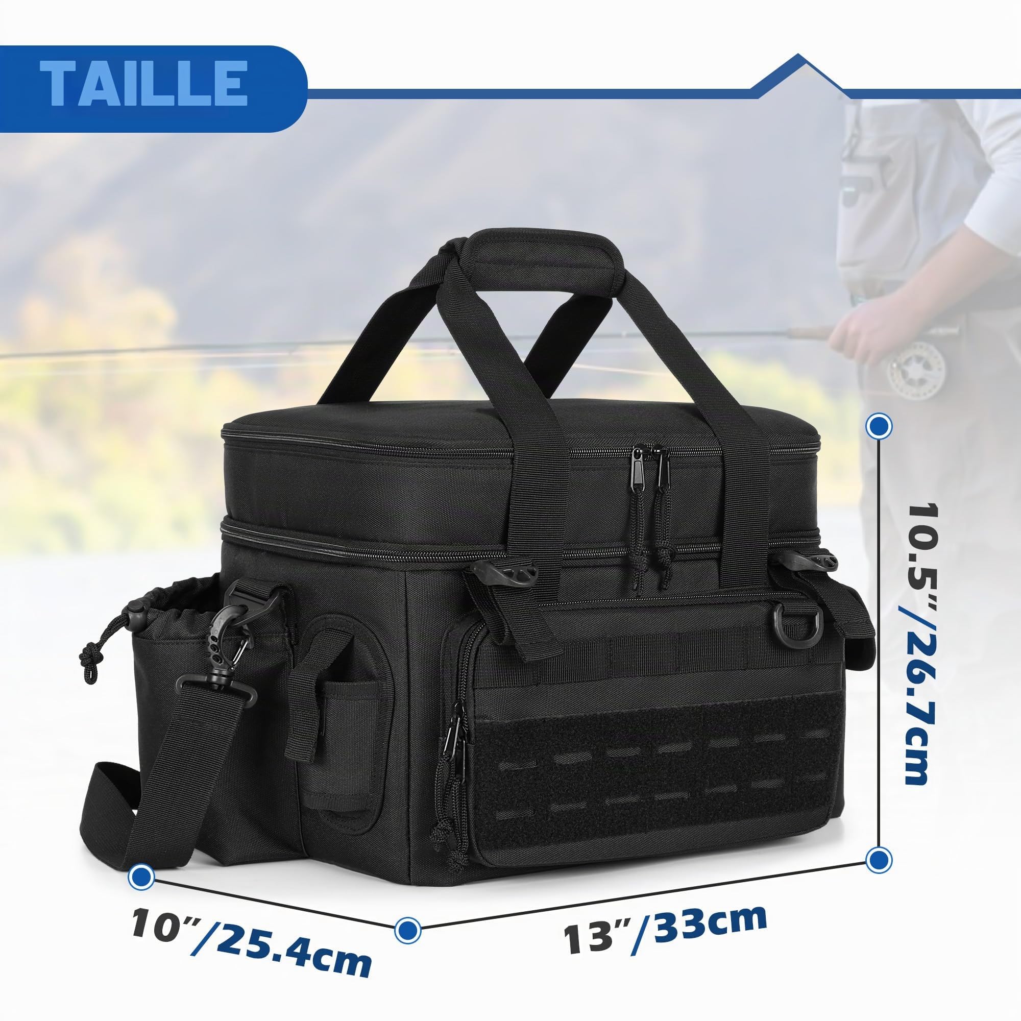 DSLEAF Sac de Pêche pour Boîtes de Pêche 3500/3600 (Sac Uniquement) | Sac Souple avec Fond Imperméable et Sangles de Support de Canne pour La Pêche en Eau Salée ou En Eau Douce