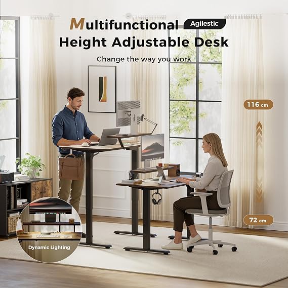 Agilestic Electric Standing Desk, Led & Plug, Movable Monitorstand, 120x80