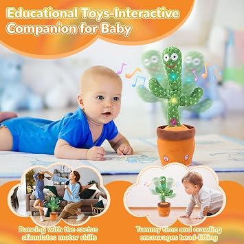 Dancing Talking Cactus Baby Toy, Singing Mimicking Repeating Cactus Toy Repeats What You Say, Tummy Time Toys LED Interactive Toddler Infant for Boys Girls, 15S Record Your Sound 1 Year Old Girl Gifts