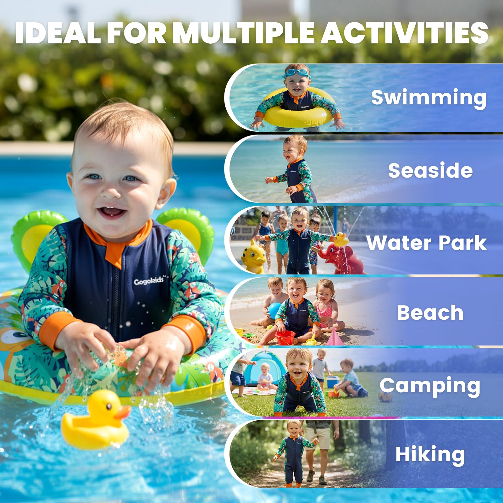 Gogokids Combinaison en néoprène pour bébé de 0 à 3 ans - Maillot de bain thermique - Fermeture éclair à l'avant - Avec doublure en polaire - Manches longues - Protection contre le soleil et la