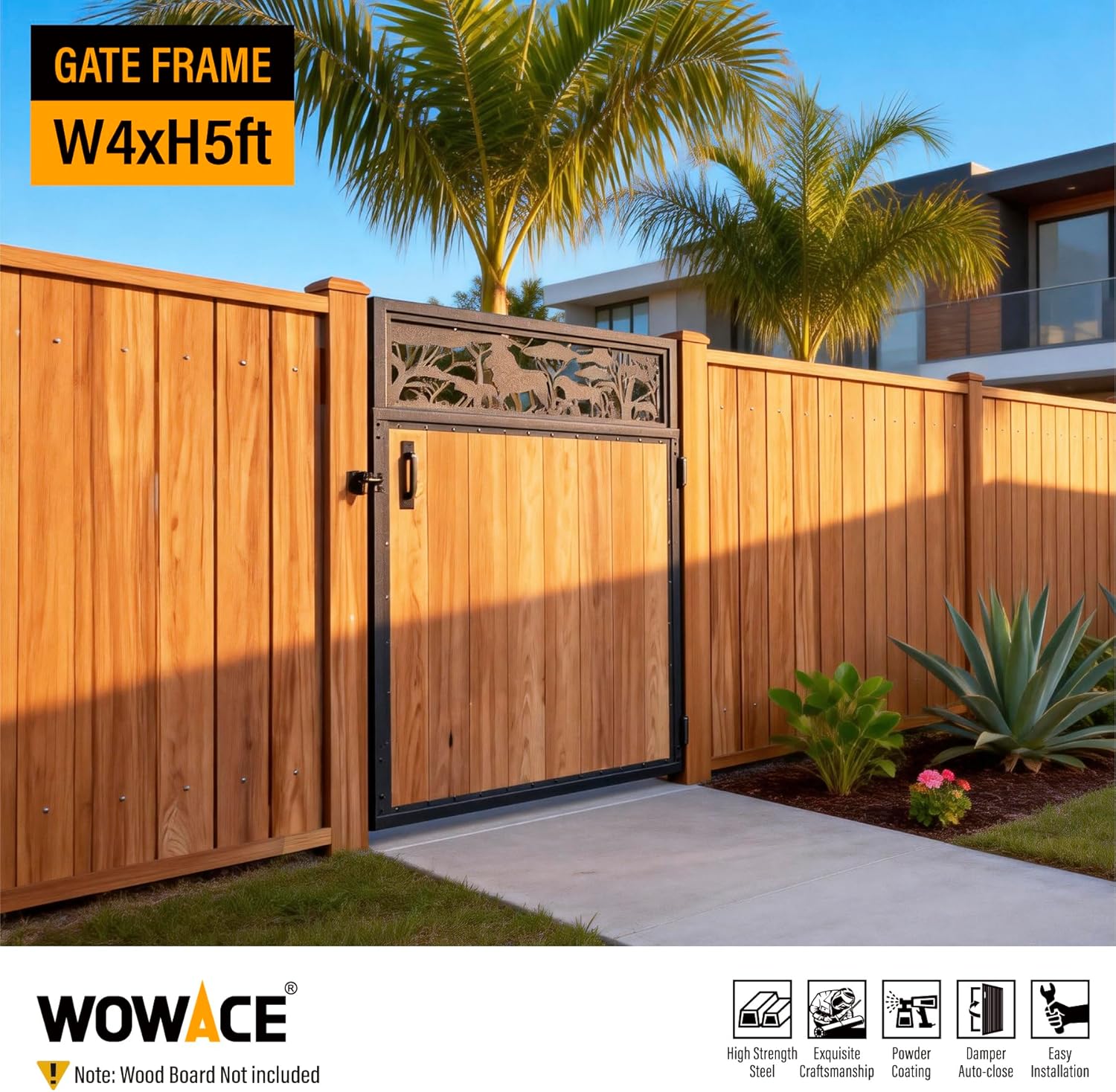4x5FT Fence Gate Frame Kit 201 Stainless Steel Heavy Duty Garden Gates Anti-Sag Backyard Front Gate Reinforcement Hardware, Left/Right Mount (No Wood Planks Included)