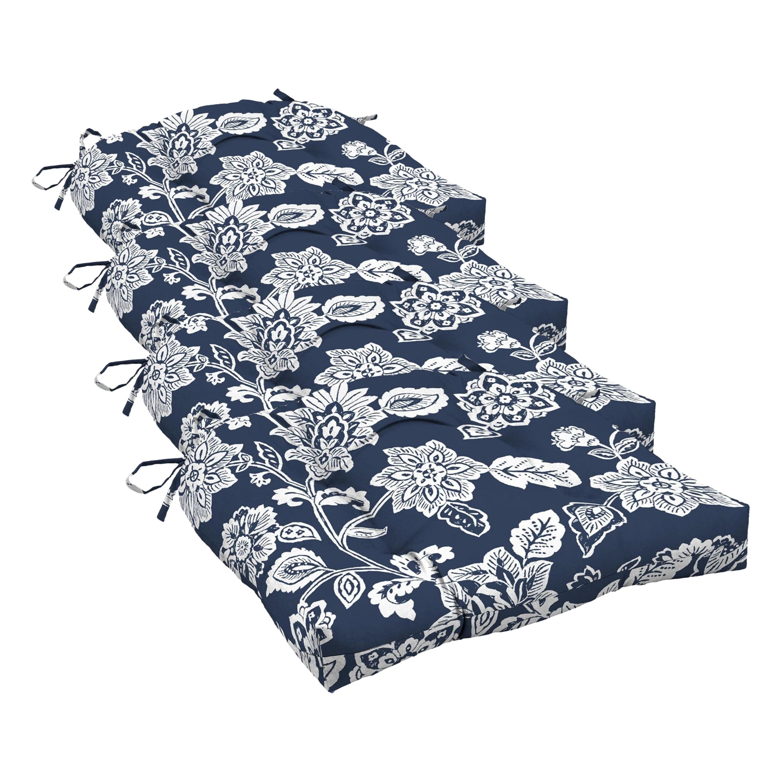 Arden Selections Outdoor Wicker Chair Cushion, 20 x 18, Rain-Proof, Fade Resistant 20 x 18, Sapphire Blue Ashland Jacobean (Pack of 4)