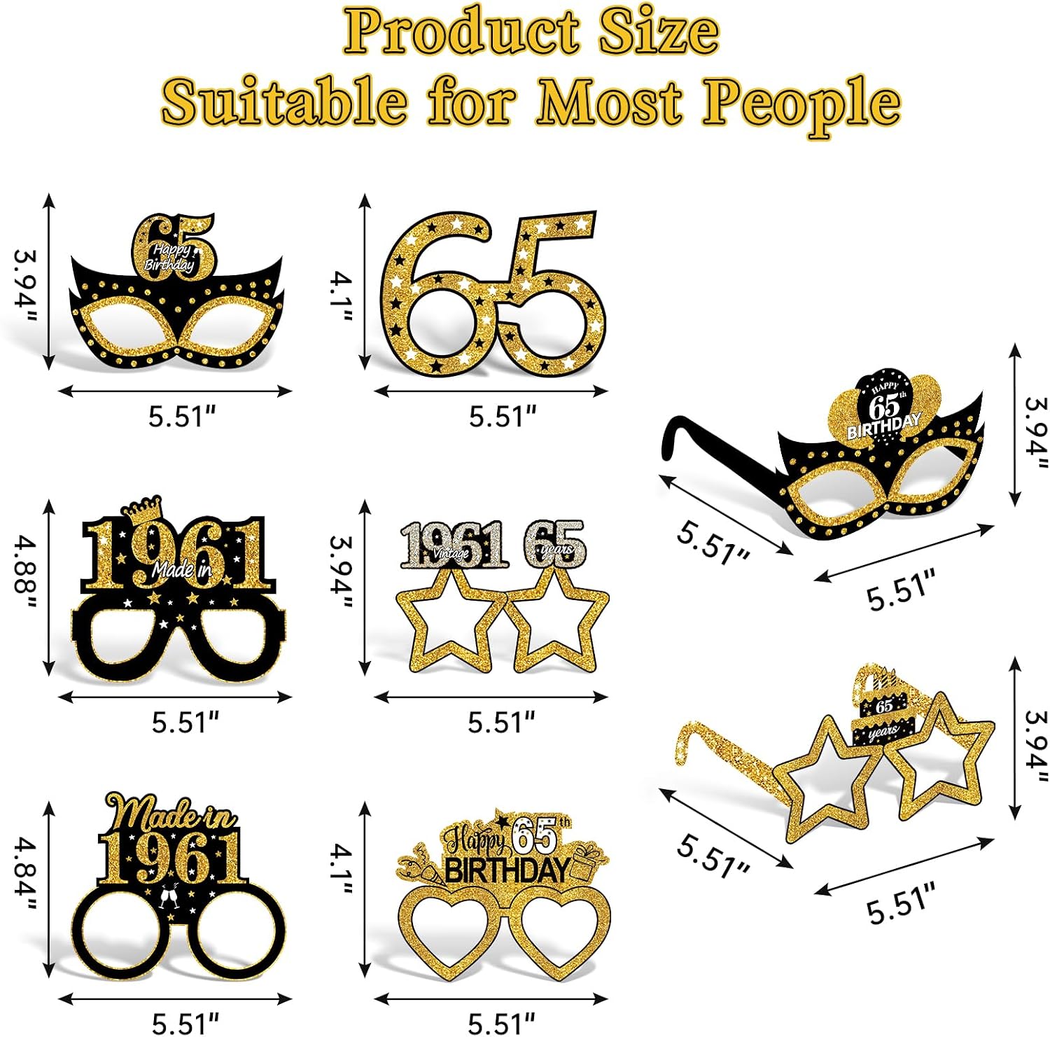 Turypaty 1961 65th Birthday Paper Glasses Photo Props Decorations Supplies | 24Pcs Happy 65th Birthday Paper Eyeglasses Photo Props, Vintage 1961 Rose Gold Funny 65 Party Decoration Gifts Men Women