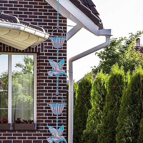 Miniatura 5 de JYPS Cadena de lluvia de 13.1 pies, cadenas de lluvia de colibrí para canalones, bajante de repuesto funcional, decoración de tu jardín y casa.